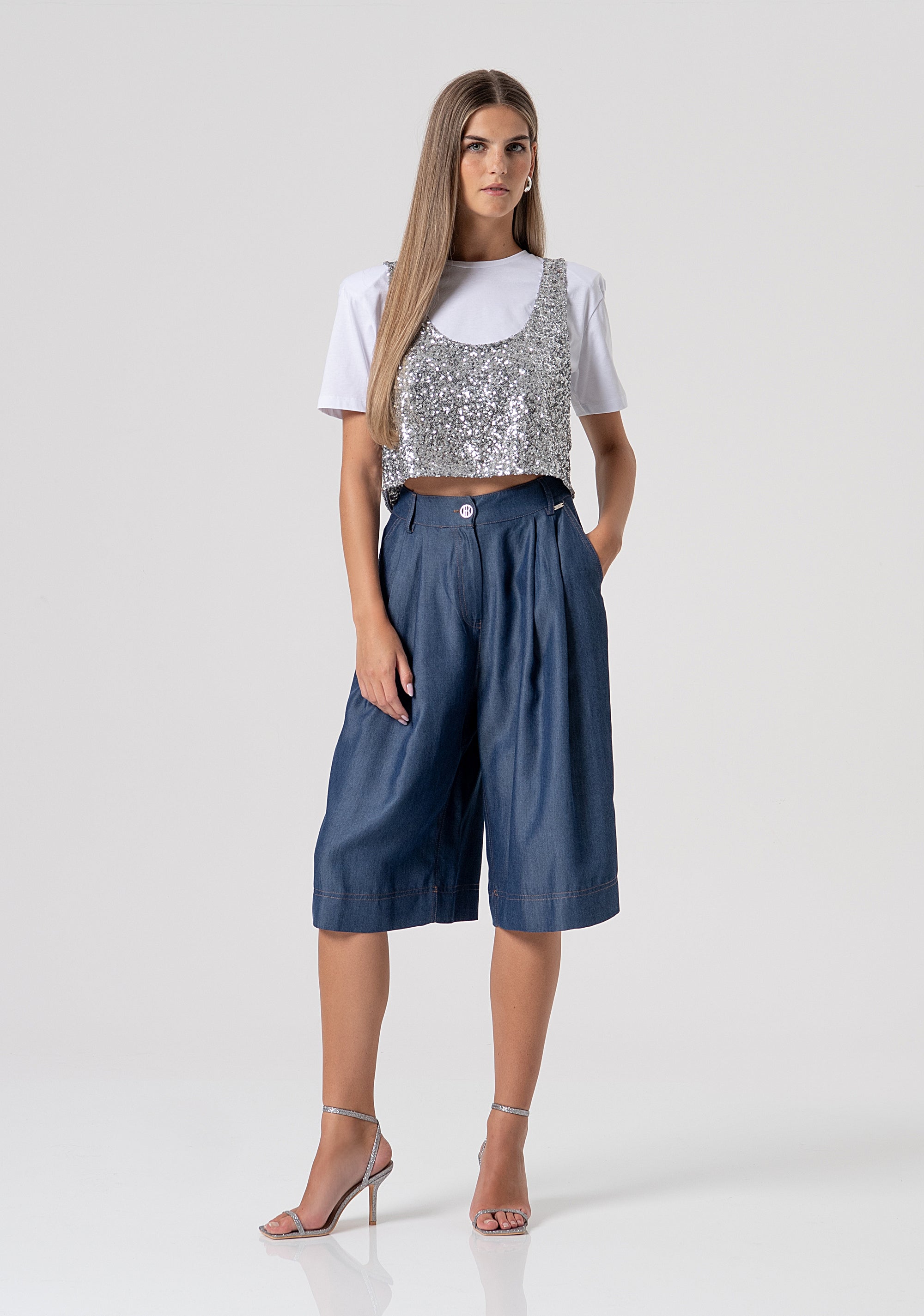 T-shirt cropped con canotta in paillettes FS26ST3003W795N6-559 Fracomina