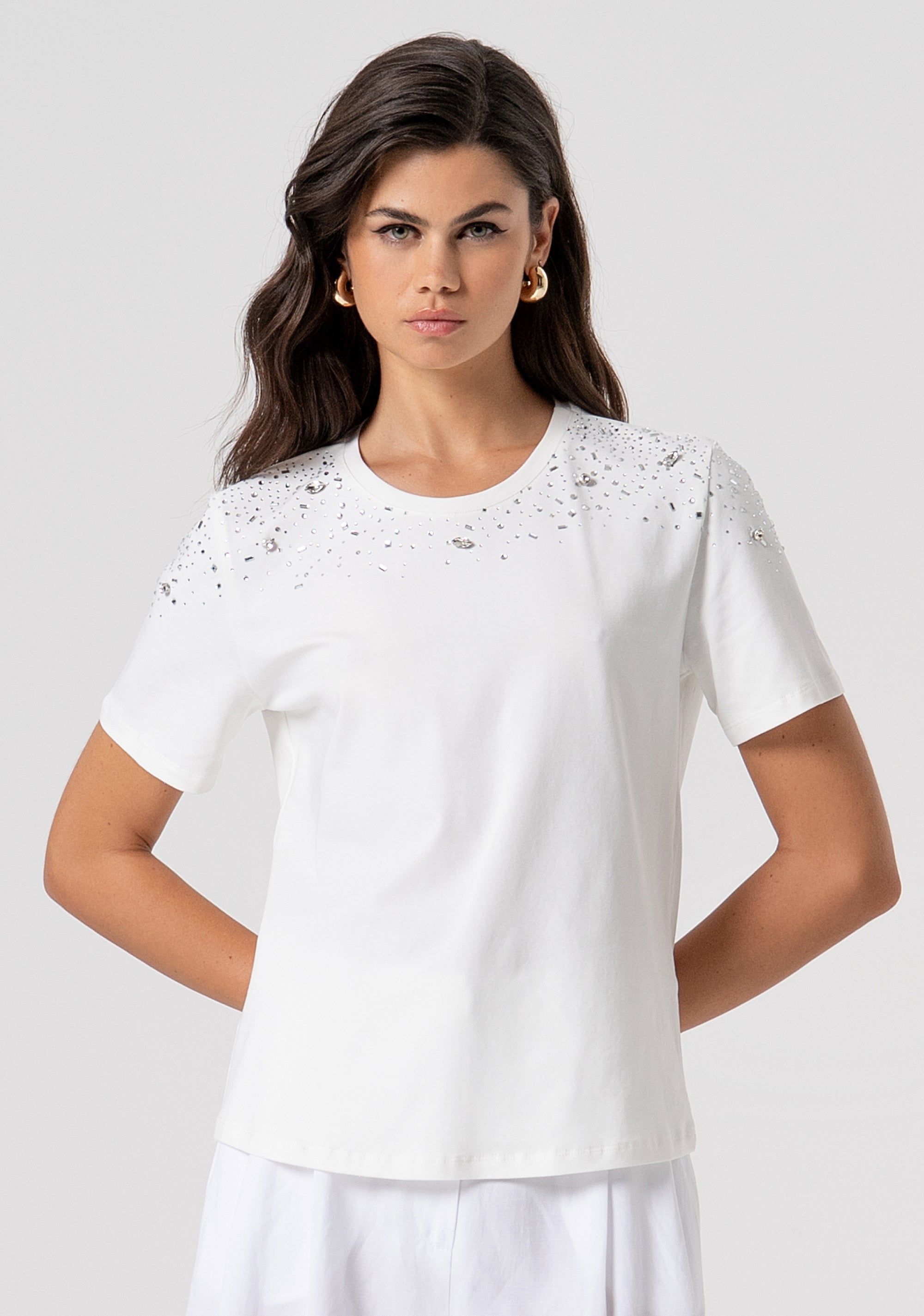T-shirt regular in jersey con applicazioni gioiello FS26ST3005J401J9-278 Fracomina