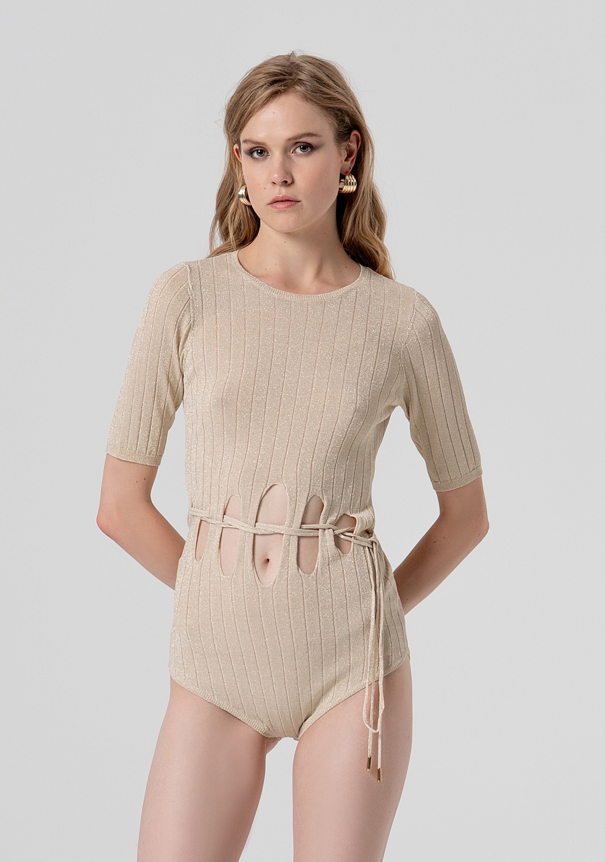 Body slim in maglia a coste con lurex FS26ST5001K459Q7-150 Fracomina