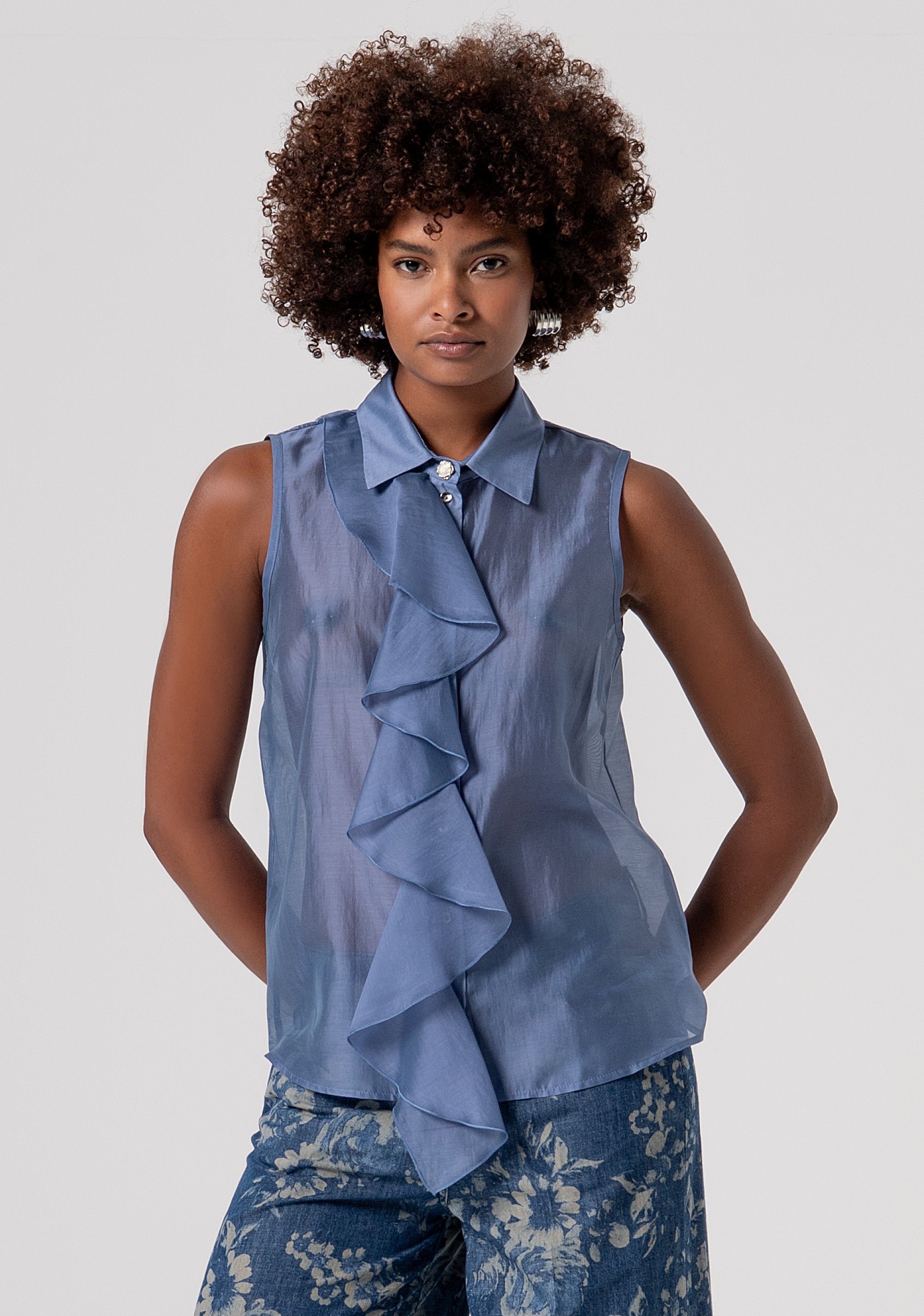 Camicia senza maniche in tencel con gala FS26ST6017W83401-175 Fracomina