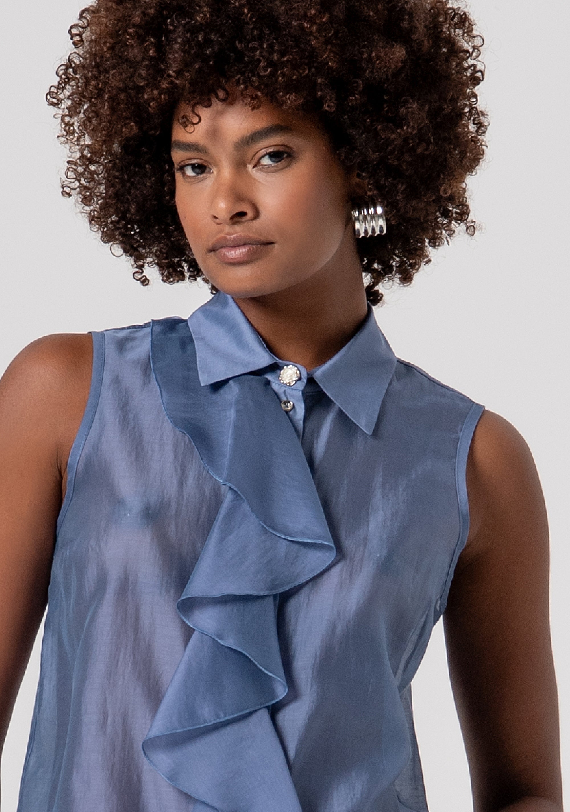 Camicia senza maniche in tencel con gala FS26ST6017W83401-175 Fracomina