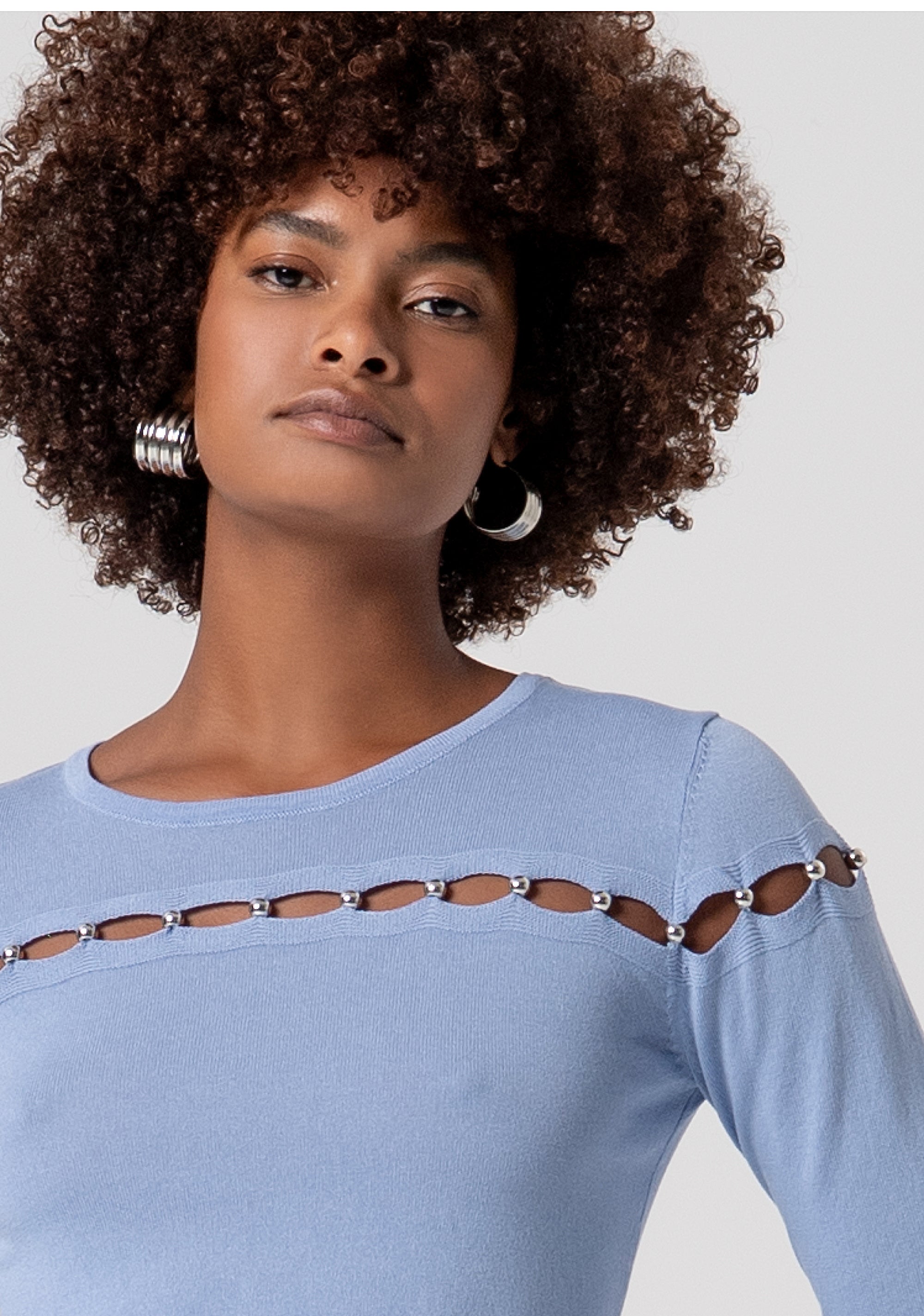 Maglia slim con cut out e perle FS26ST7002K41601-252 Fracomina