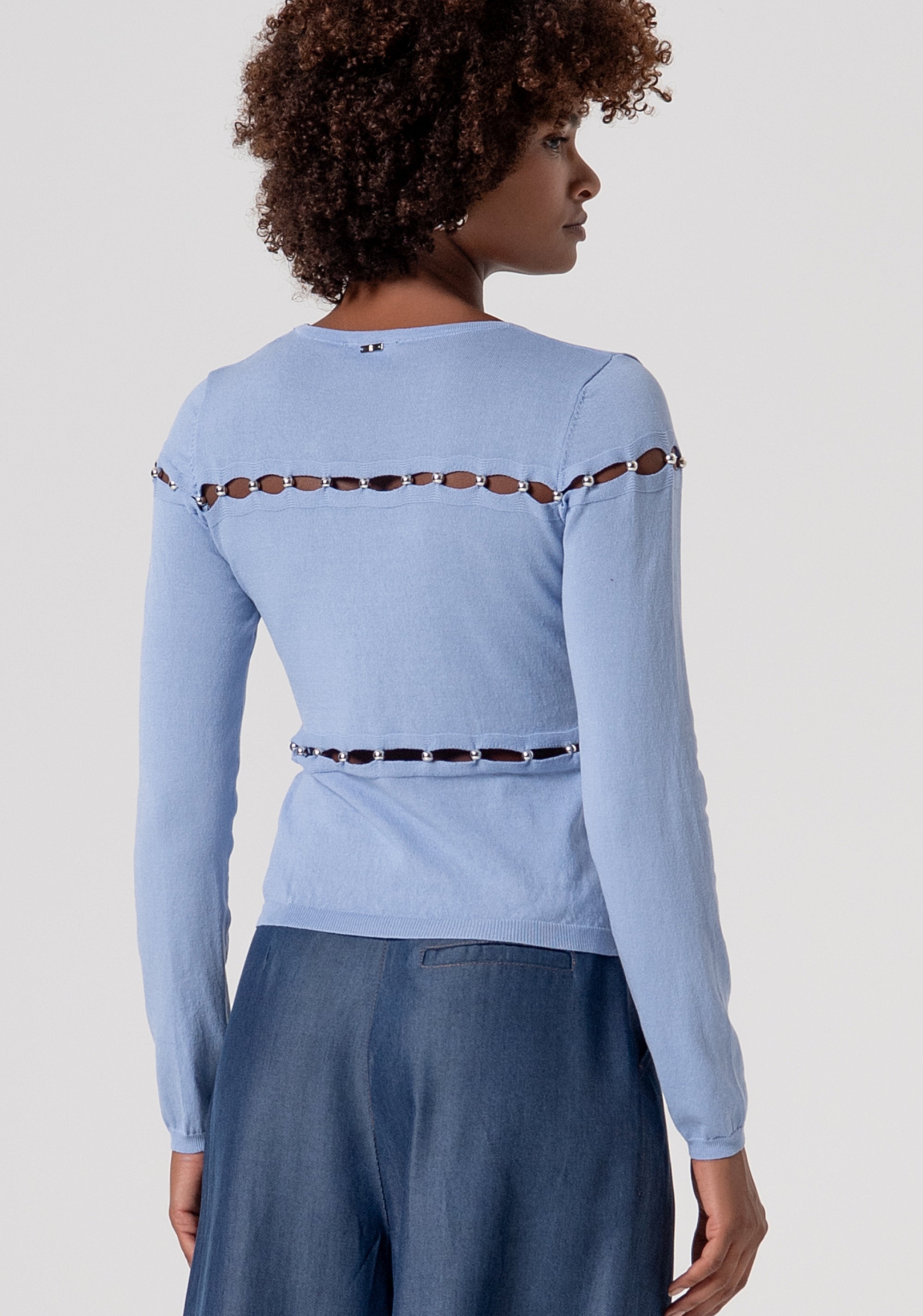 Maglia slim con cut out e perle FS26ST7002K41601-252 Fracomina