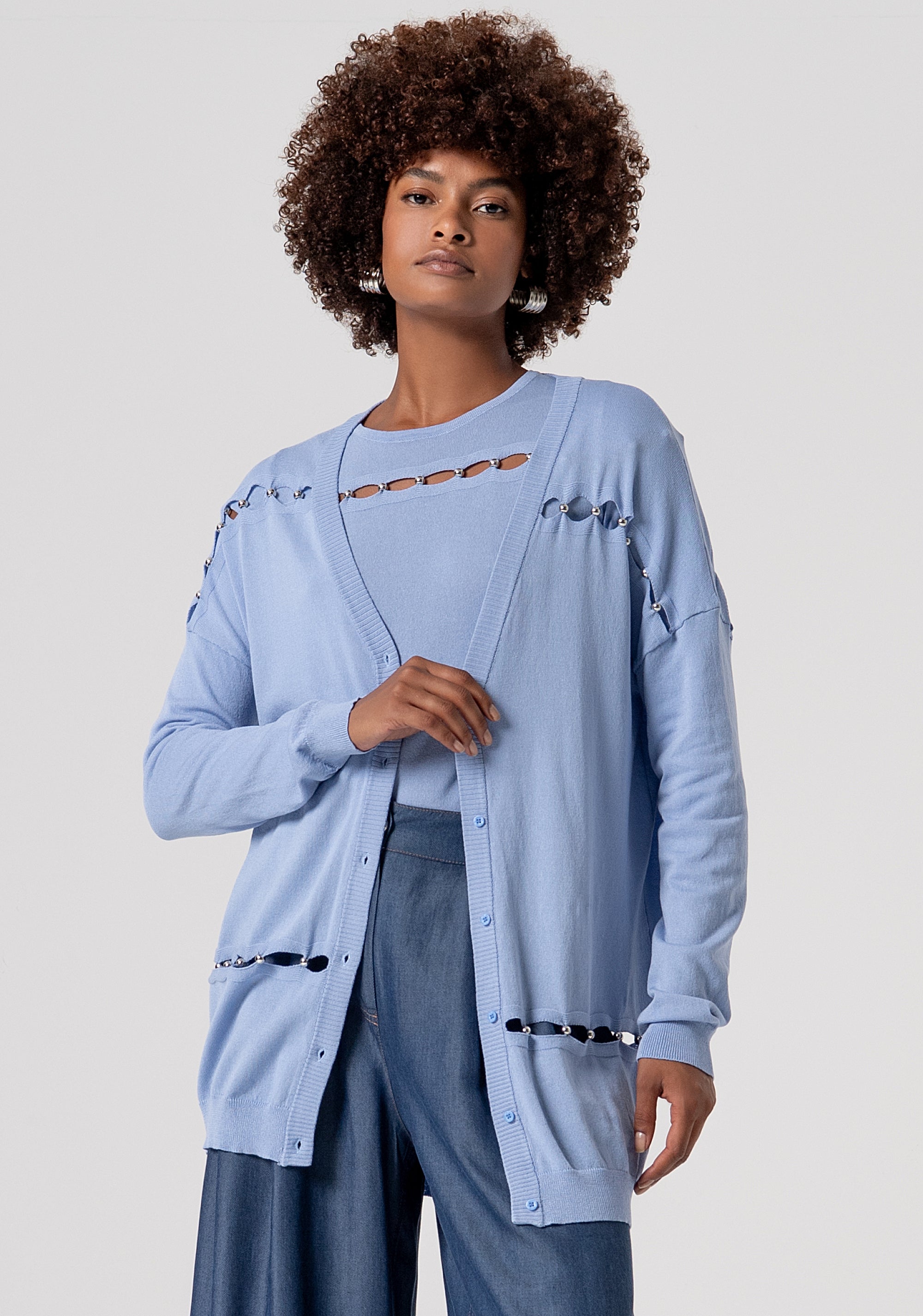 Cardigan aperto regular con cut out e perle FS26ST8001K41601-252 Fracomina