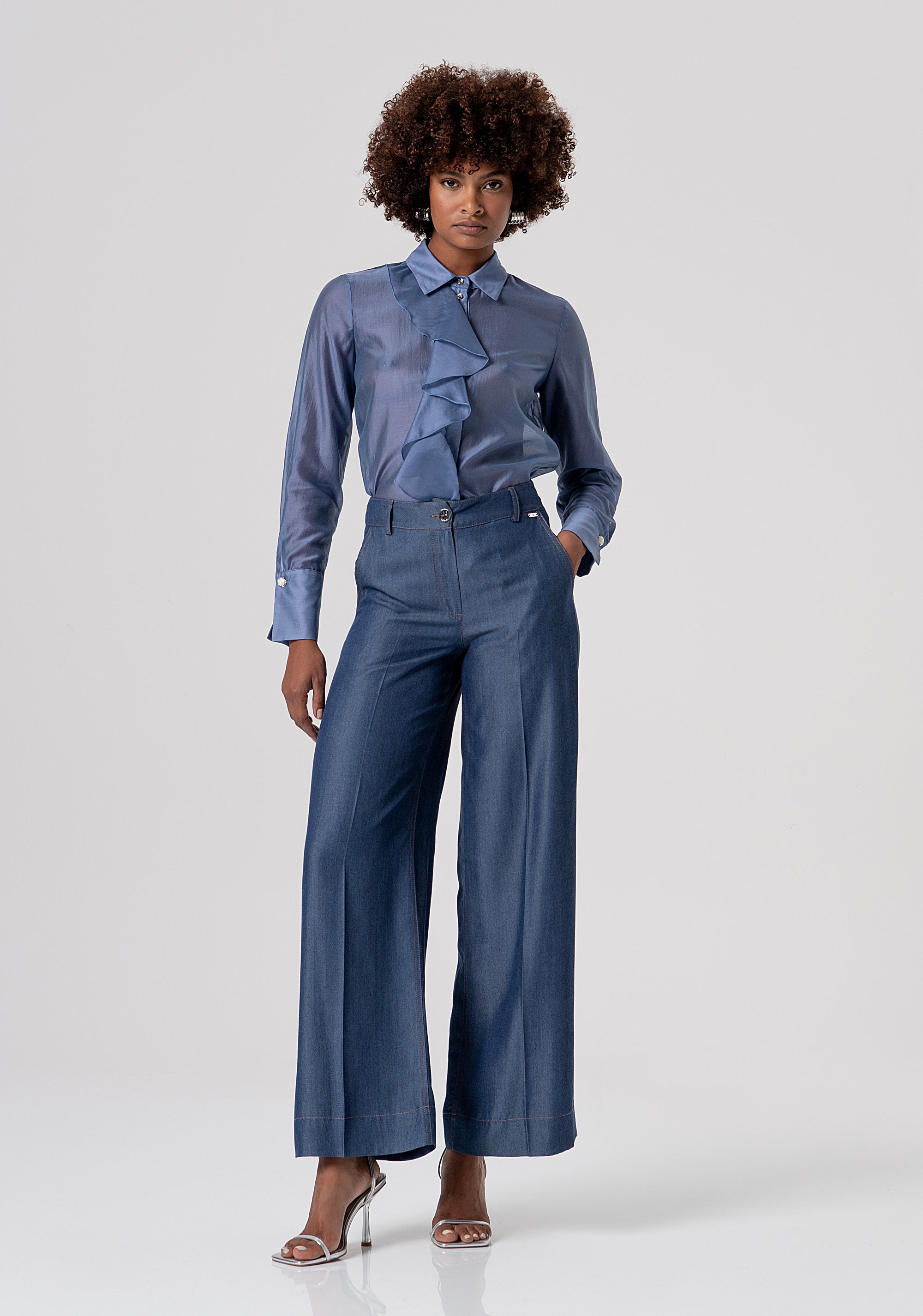 Pantalone flare a palazzo in chambray FS26SV3005D46901-064 Fracomina