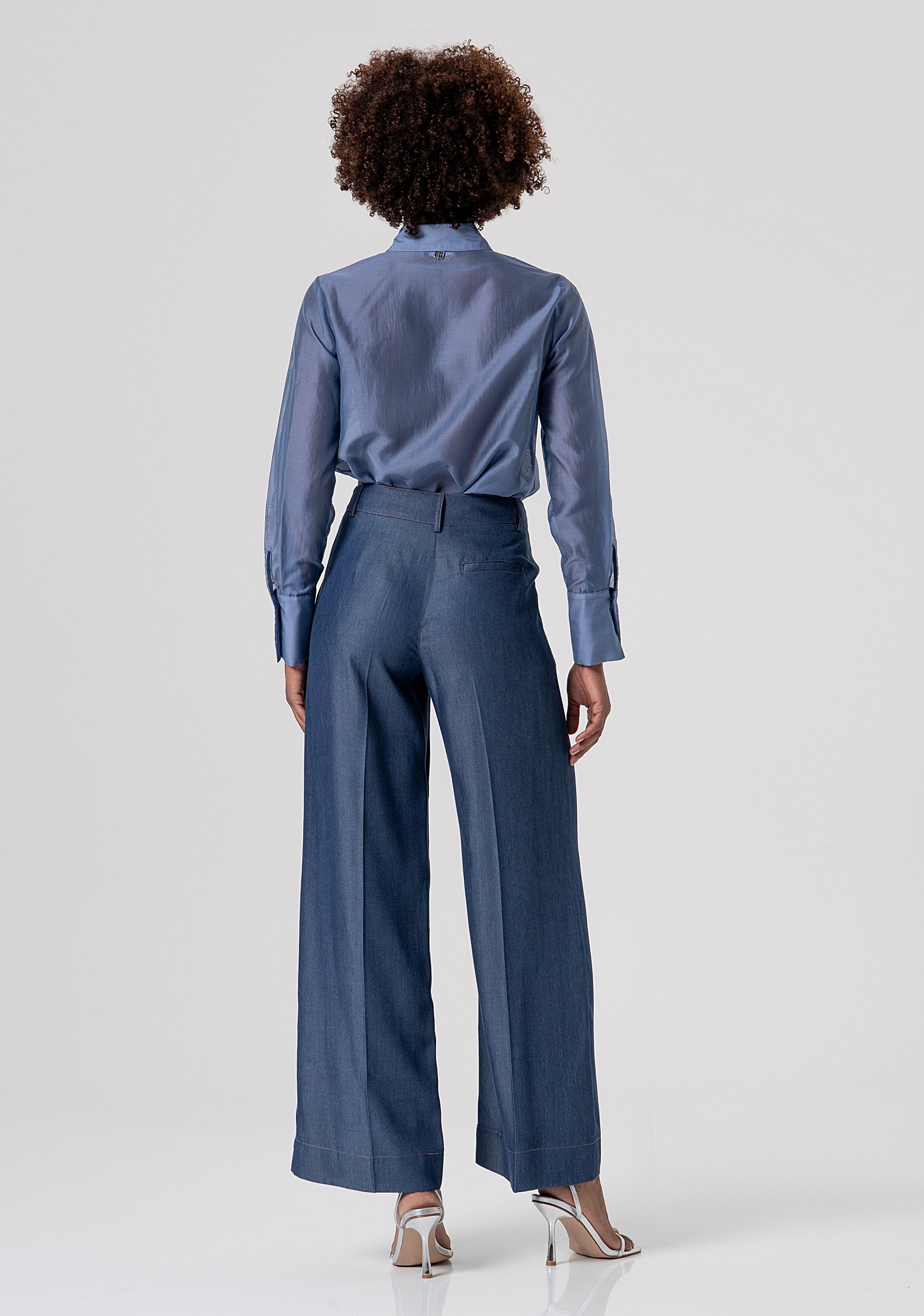 Pantalone flare a palazzo in chambray FS26SV3005D46901-064 Fracomina
