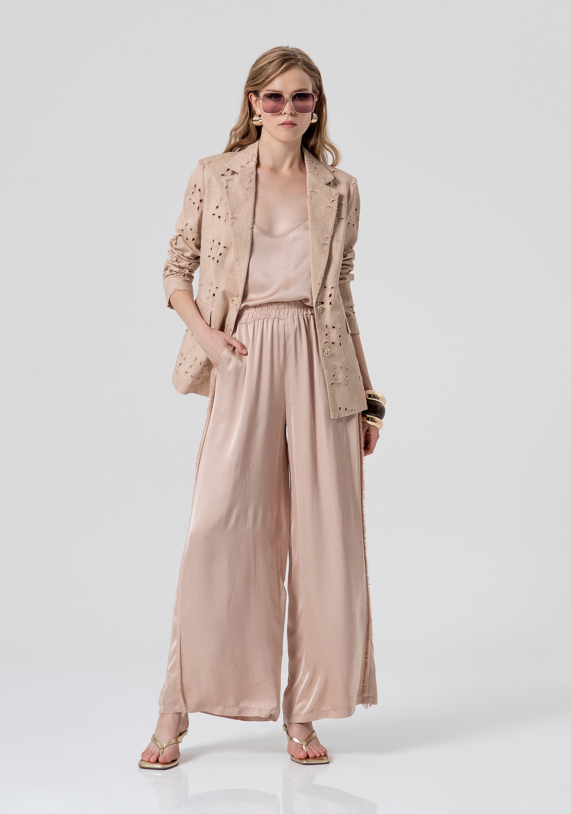 Pantalone flare a palazzo in raso di viscosa FS26SV3010W41301-050 Fracomina