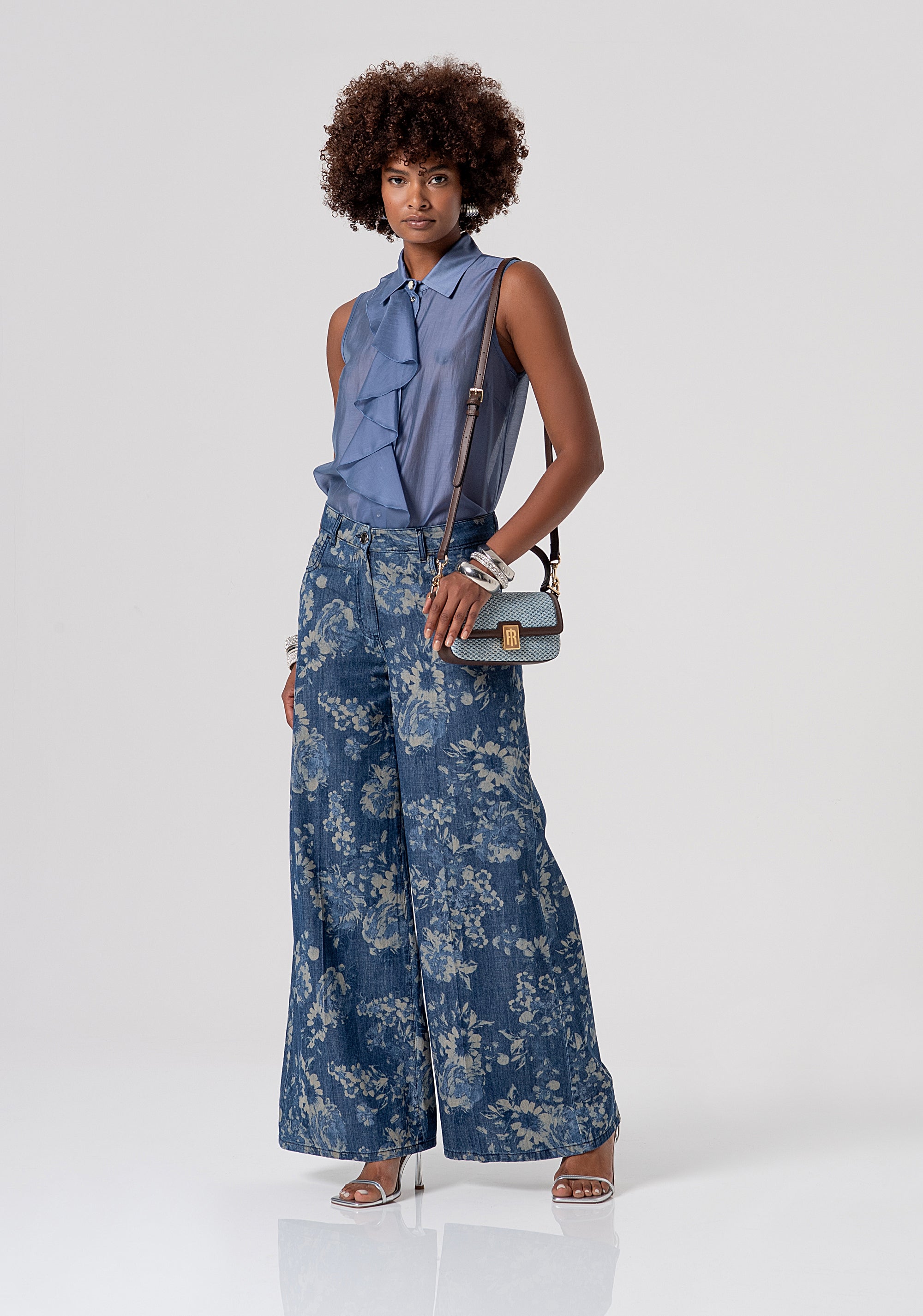 Jeans flare wide leg in denim con fantasia floreale FS26SV3012D400K2-S21 Fracomina