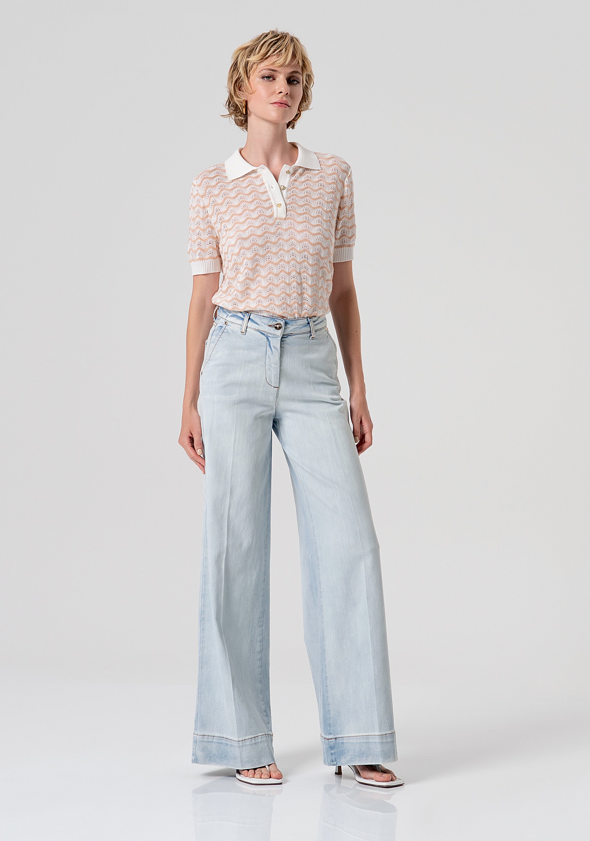 Jeans flare a palazzo in denim con lavaggio bleached FS26SV3016D40103-062 Fracomina