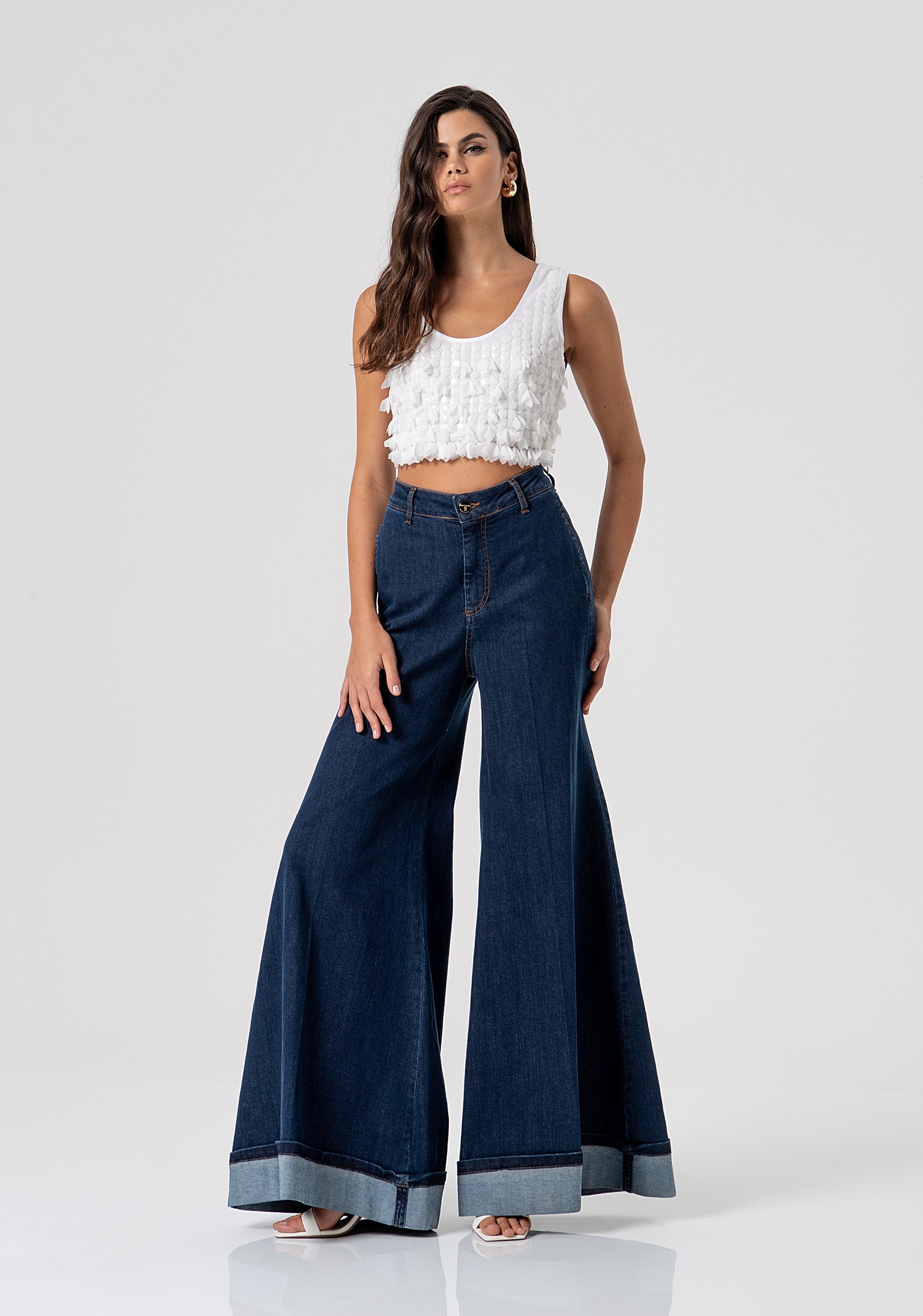 Jeans flare a palazzo in denim con lavaggio scuro FS26SV3017D40193-365 Fracomina