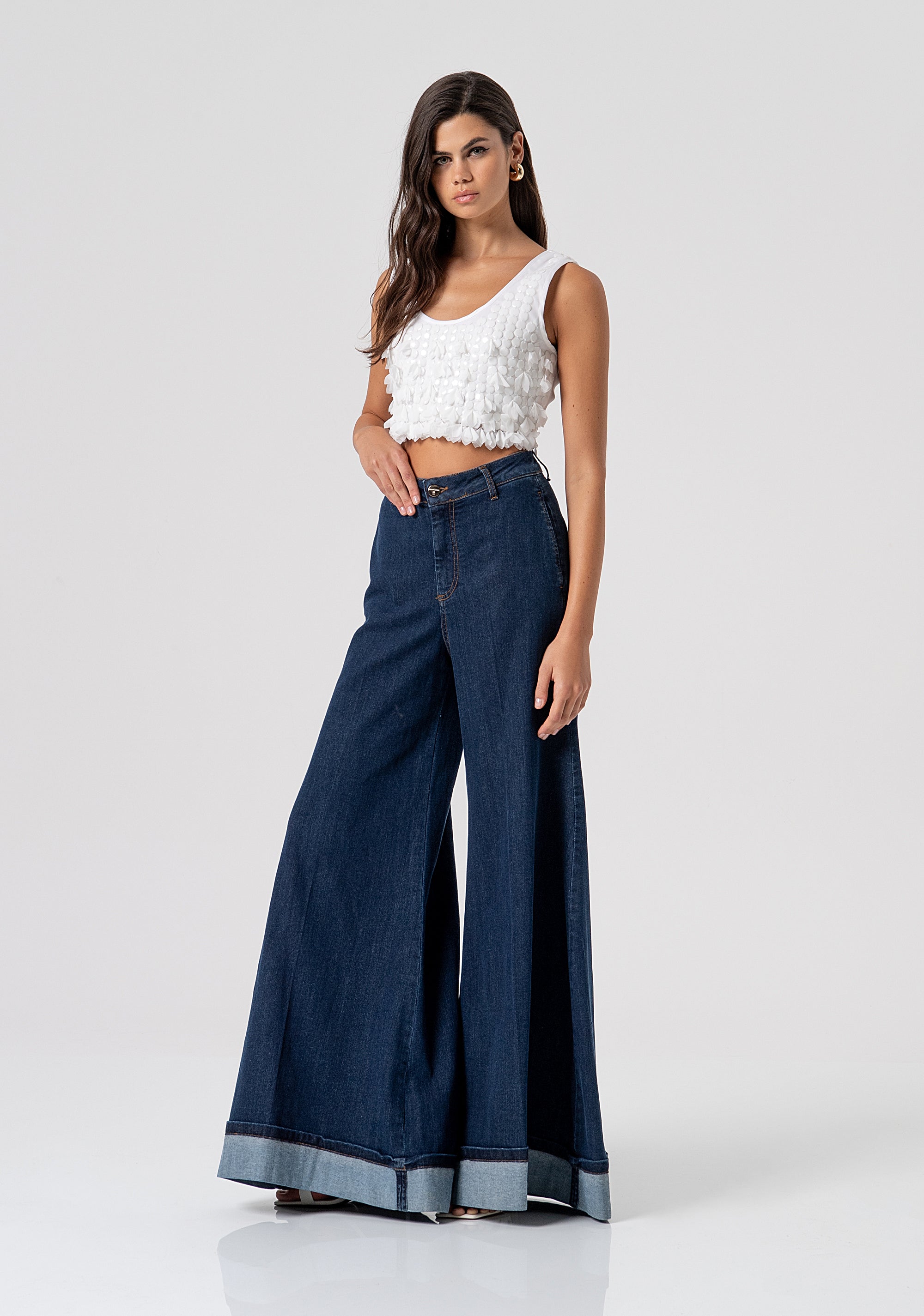 Jeans flare a palazzo in denim con lavaggio scuro FS26SV3017D40193-365 Fracomina