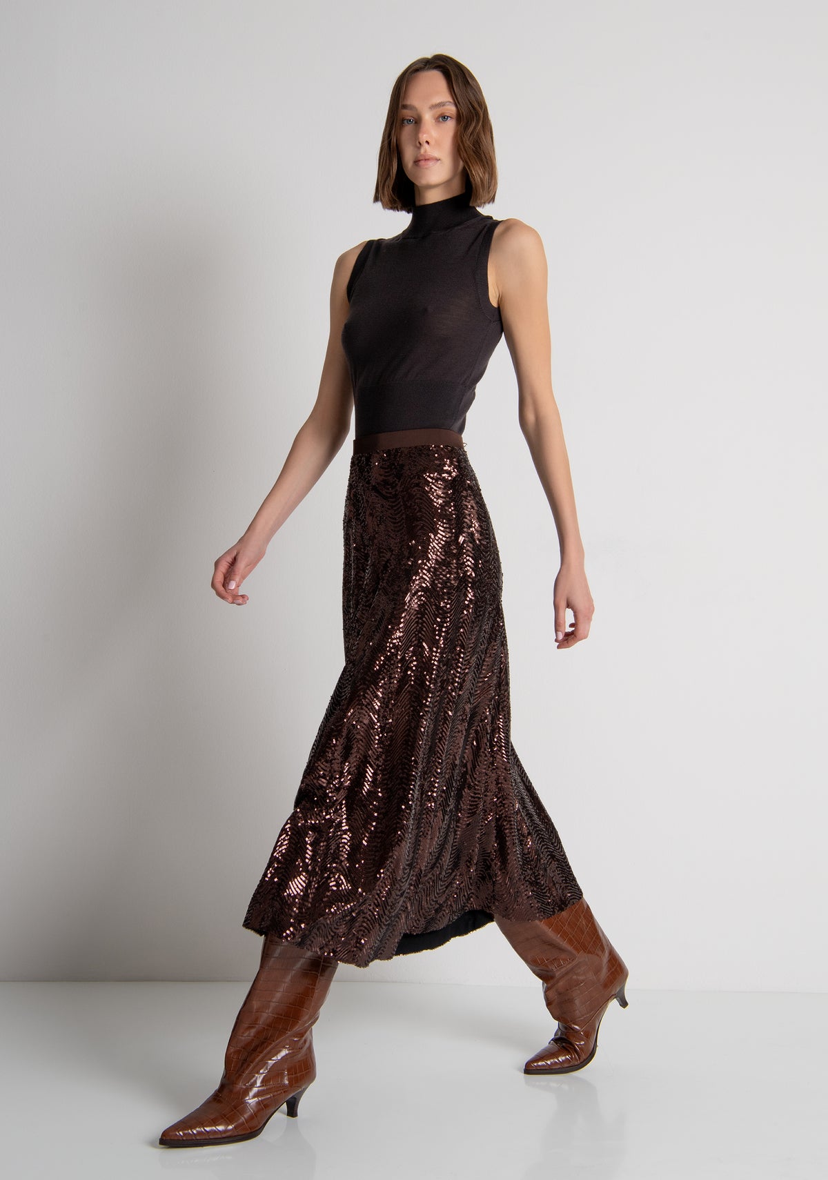 Gonna flare midi in tessuto con paillettes FS26WG2004W53601 FRACOMINA