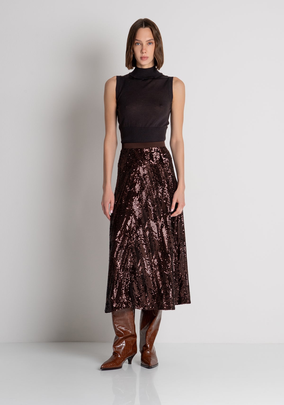 Gonna flare midi in tessuto con paillettes FS26WG2004W53601 FRACOMINA