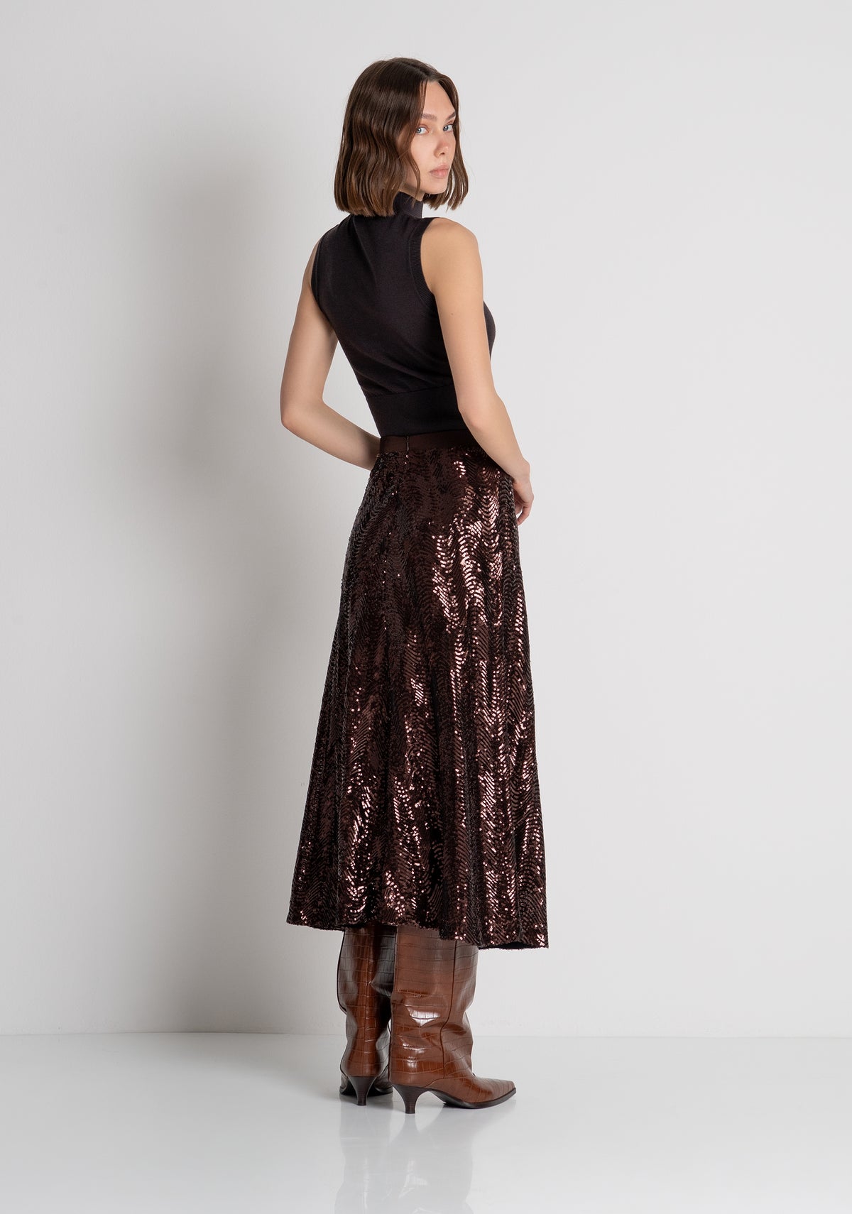 Gonna flare midi in tessuto con paillettes FS26WG2004W53601 FRACOMINA