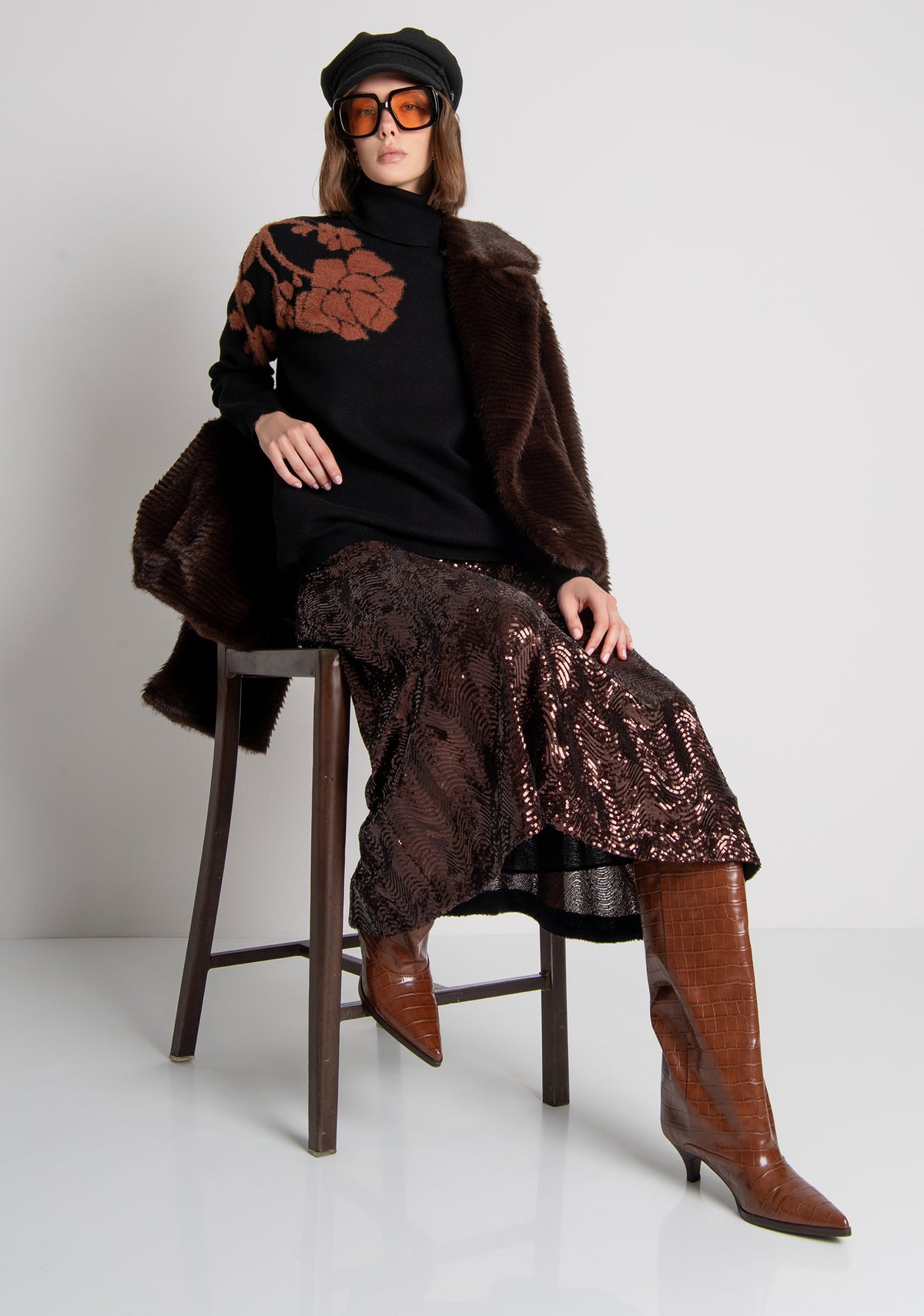 Gonna flare midi in tessuto con paillettes FS26WG2004W53601 FRACOMINA