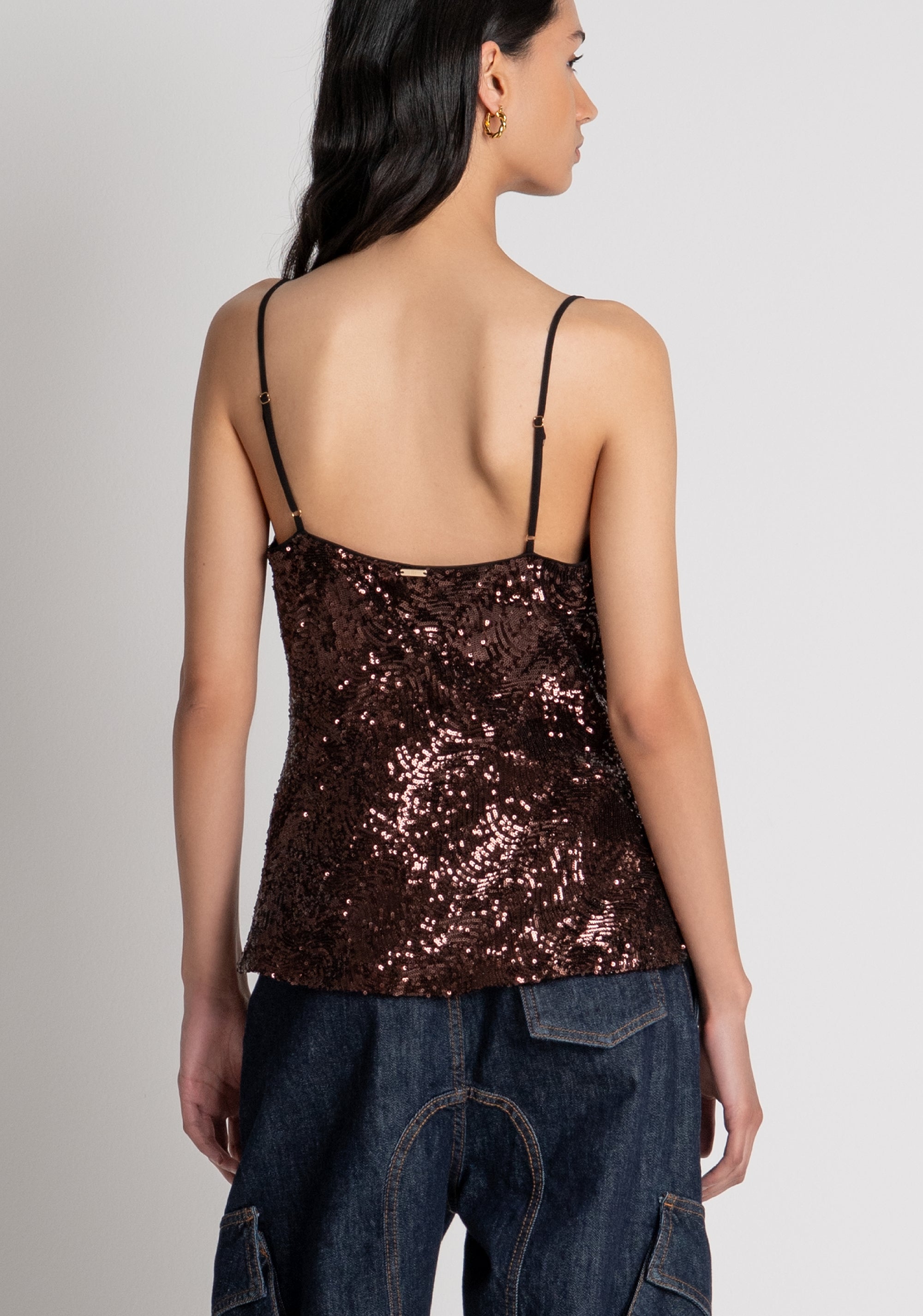 Top senza maniche in tessuto con paillettes FRACOMINA — immagine 4 di 6