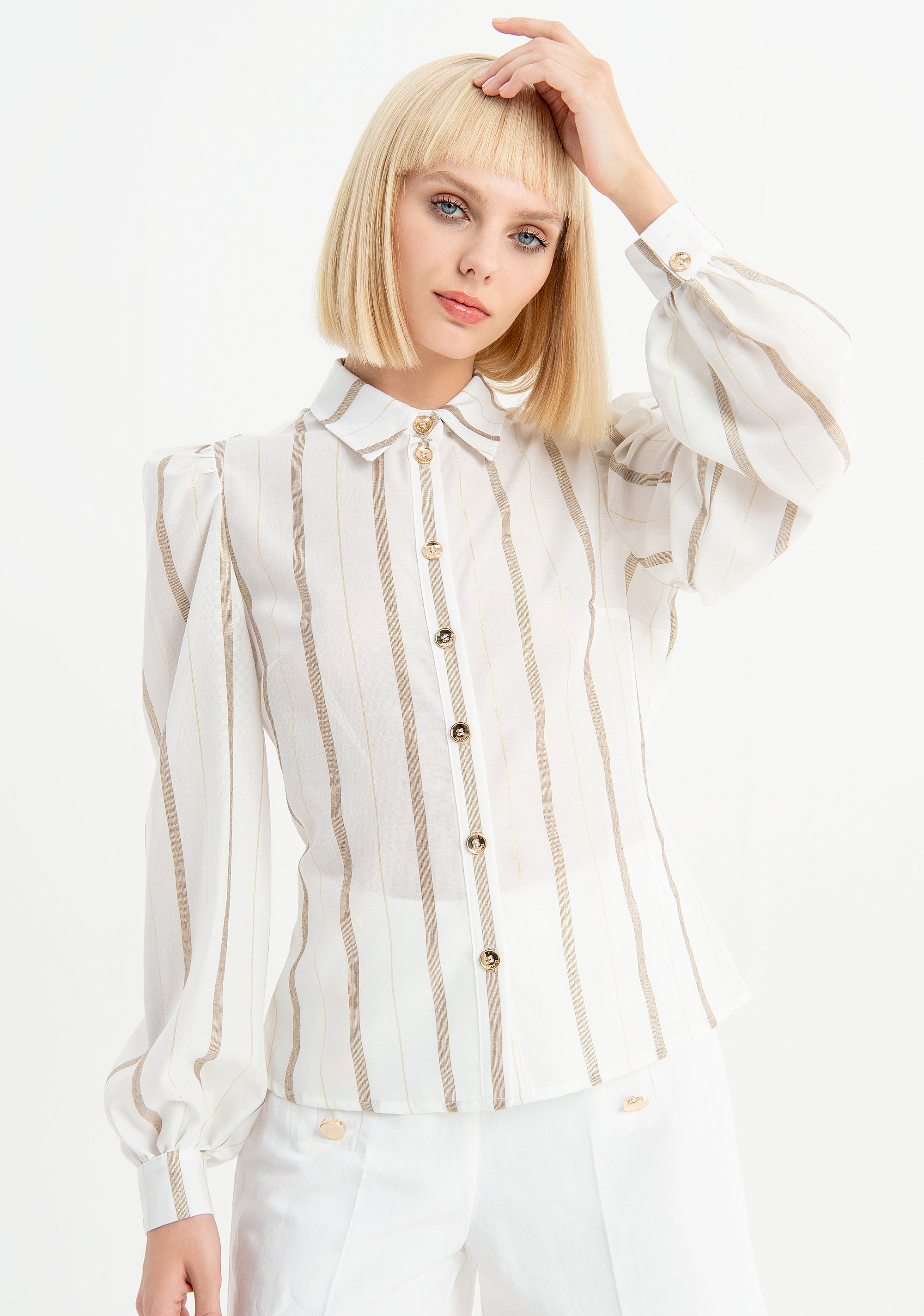 Camicia regular con maniche a sbuffo