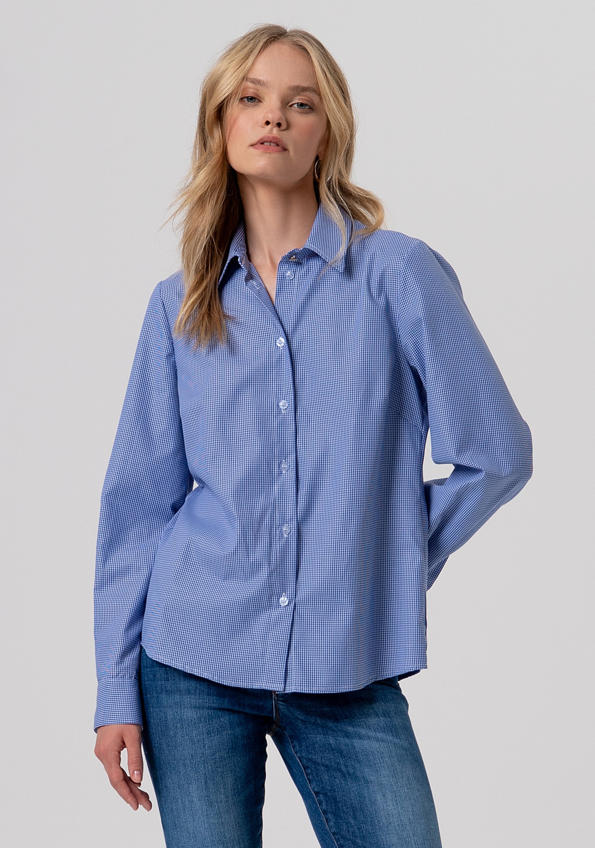 CASAMODA Camicia Da Lavoro A Quadri Comfort Fit - Puro Cotone, Azzurro, Taglia 55, Colletto Con Bottoni - 3