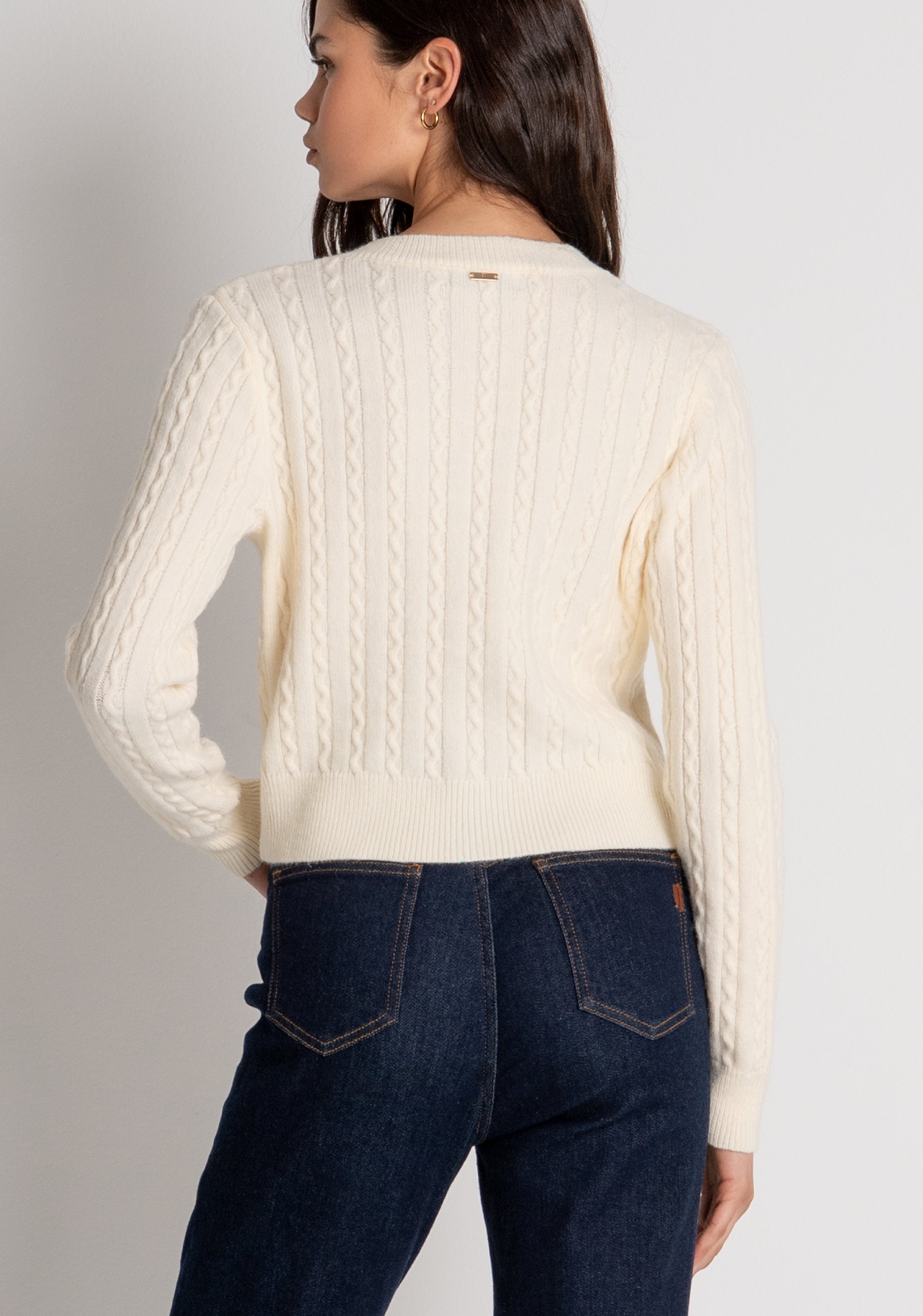 Cardigan regular con punto treccia FRACOMINA — immagine 3 di 5