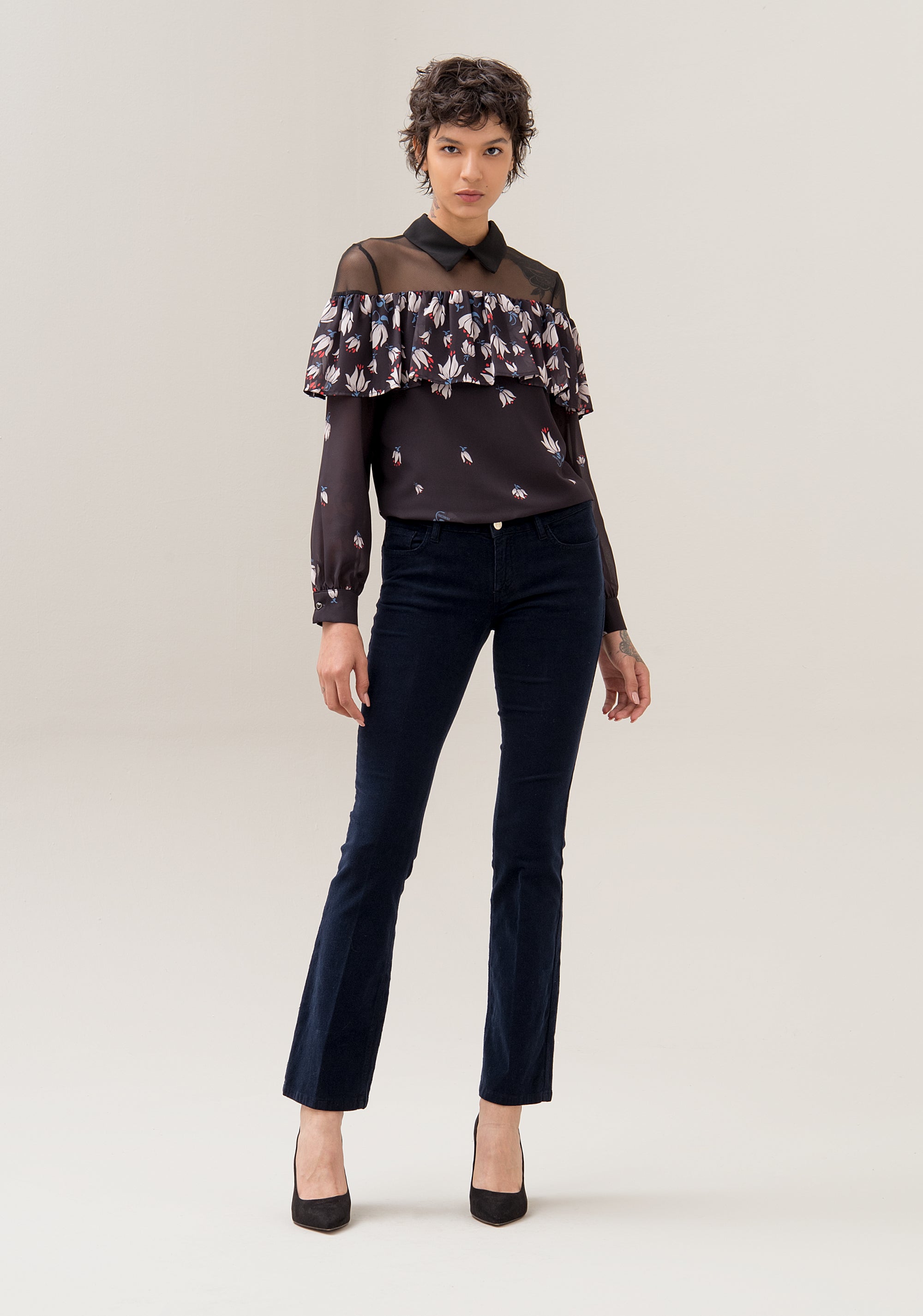 Pantaloni bootcut in tessuto stretch con lavaggio scuro-FRACOMINA-F120W10011W024C7