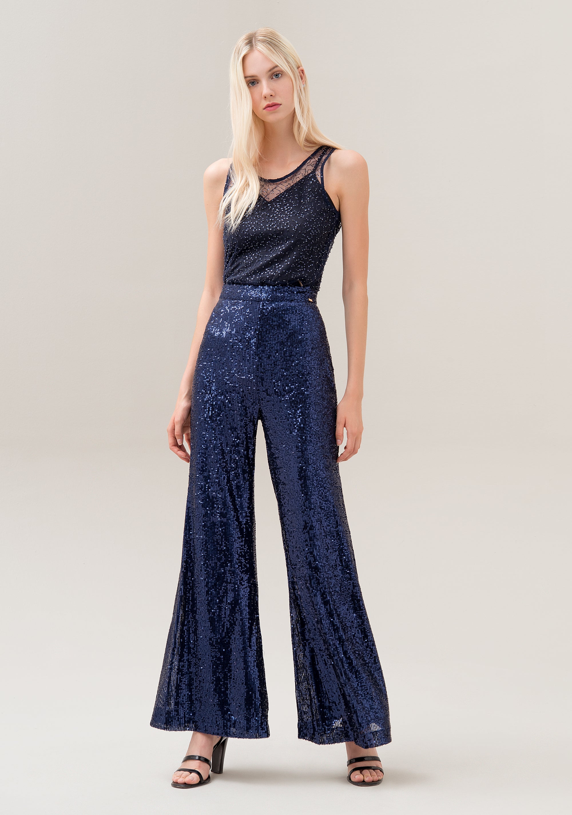 Pantalone flare in paillettes luminose-FRACOMINA-F120W10018W01201
