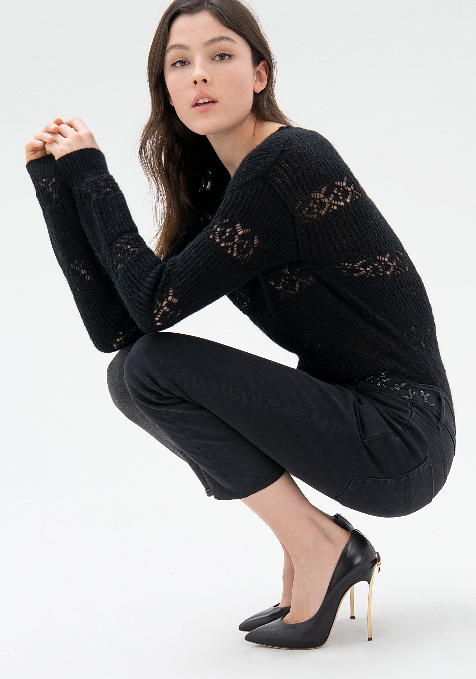 Jeans linea dritta in denim nero con lavaggio scuro-FRACOMINA-F321WV2001D40401