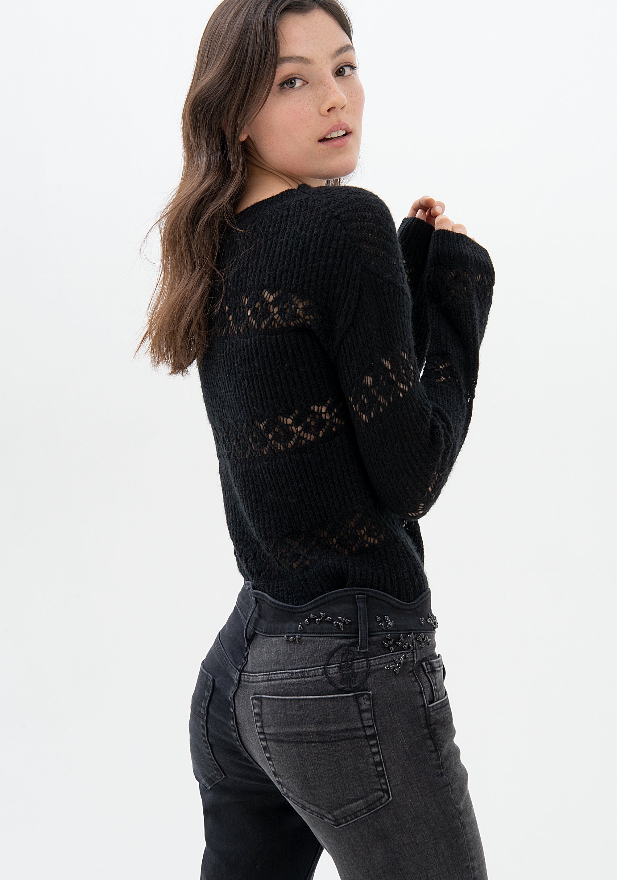Jeans linea dritta in denim nero con lavaggio scuro-FRACOMINA-F321WV2001D40401