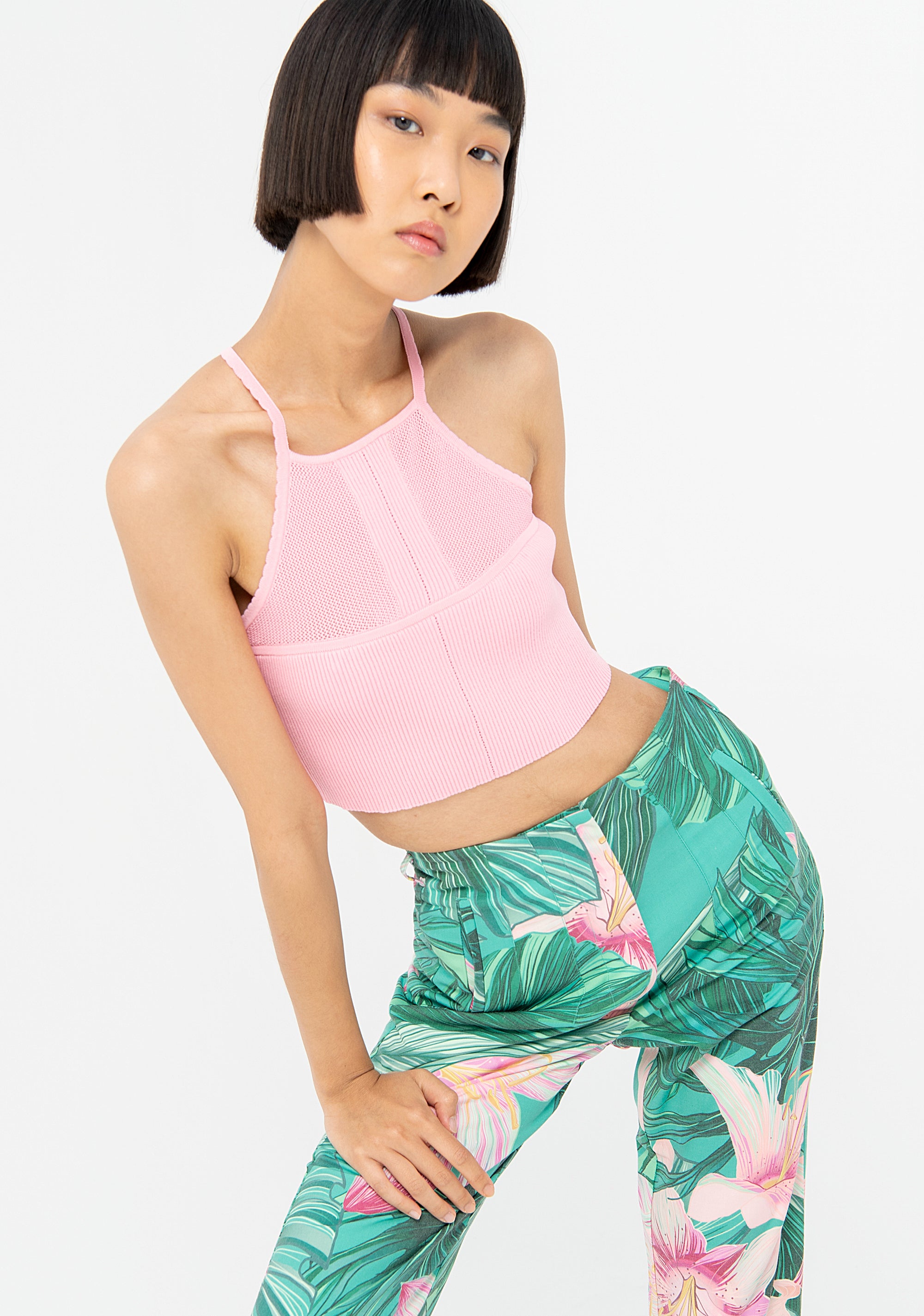 Top cropped in maglieria a costine