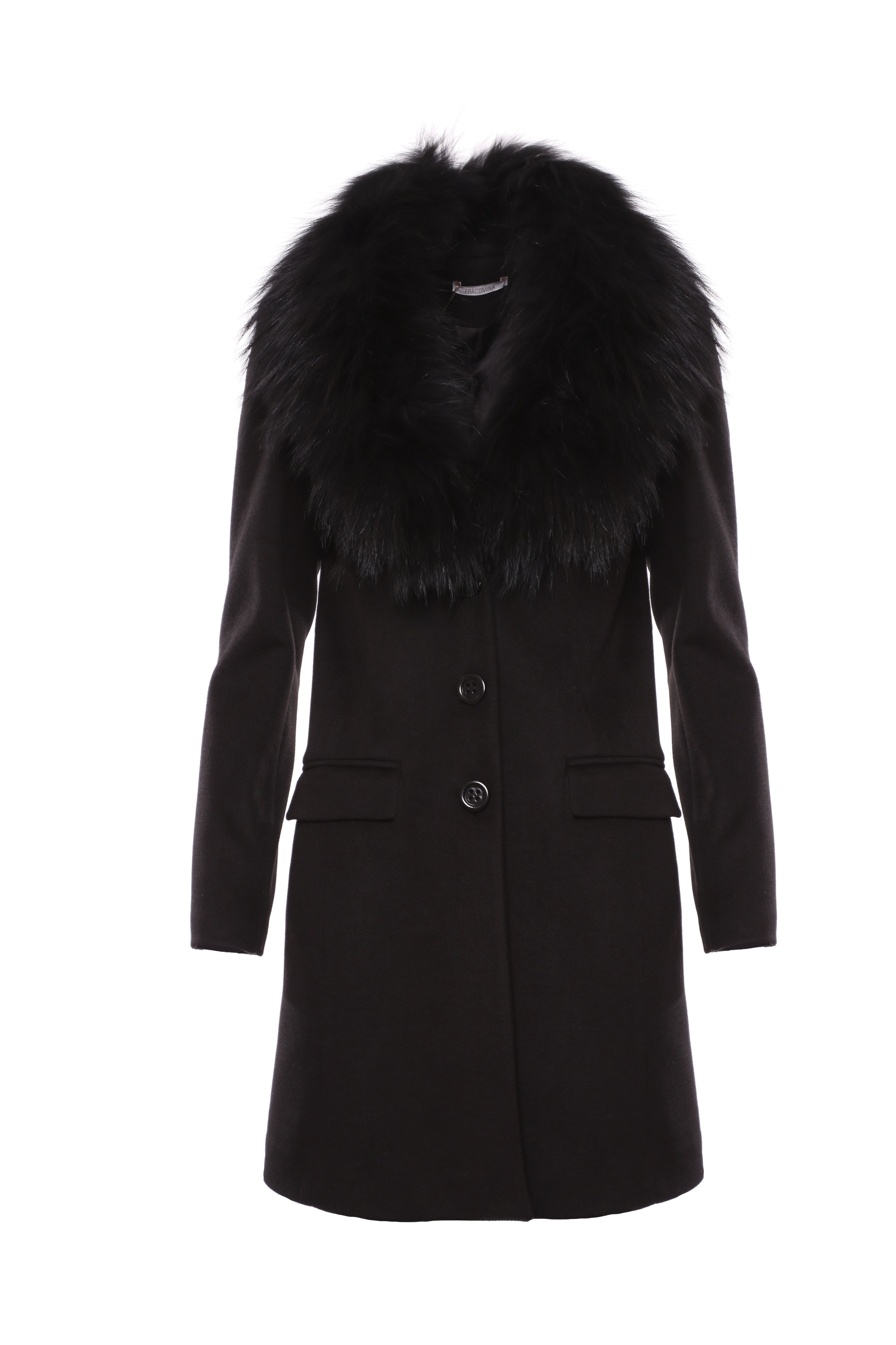 Cappotto slim in panno collo in pelliccia