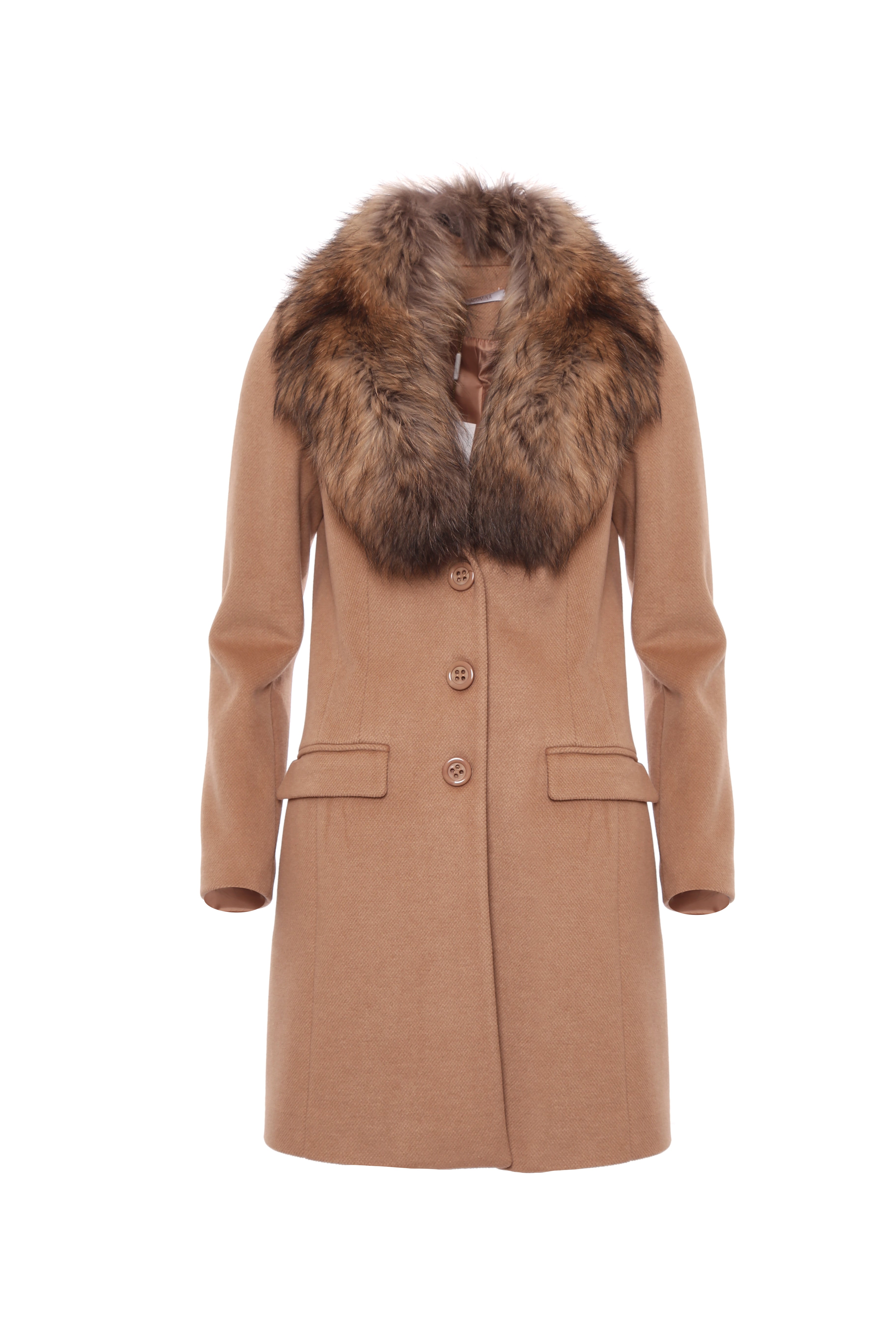 Cappotto slim in panno collo in pelliccia