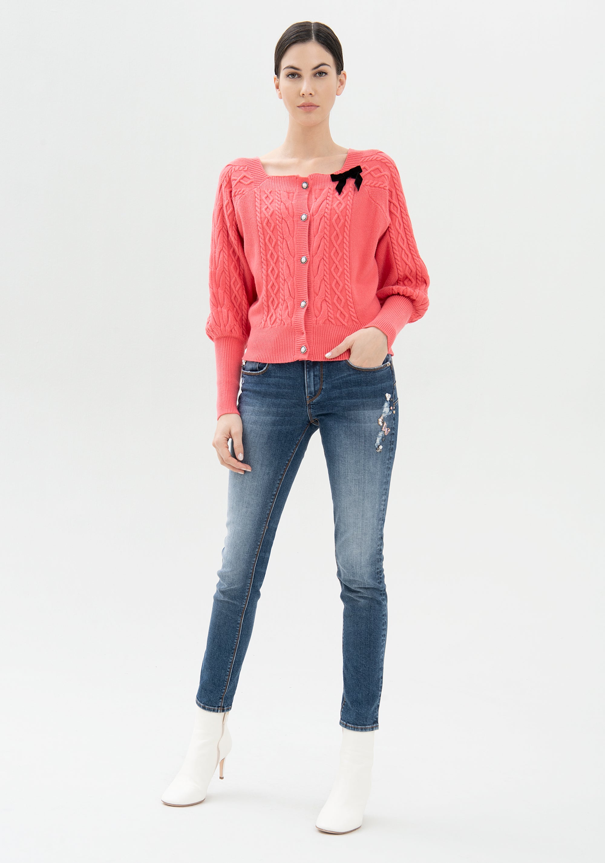 Cardigan regular con punto trecce