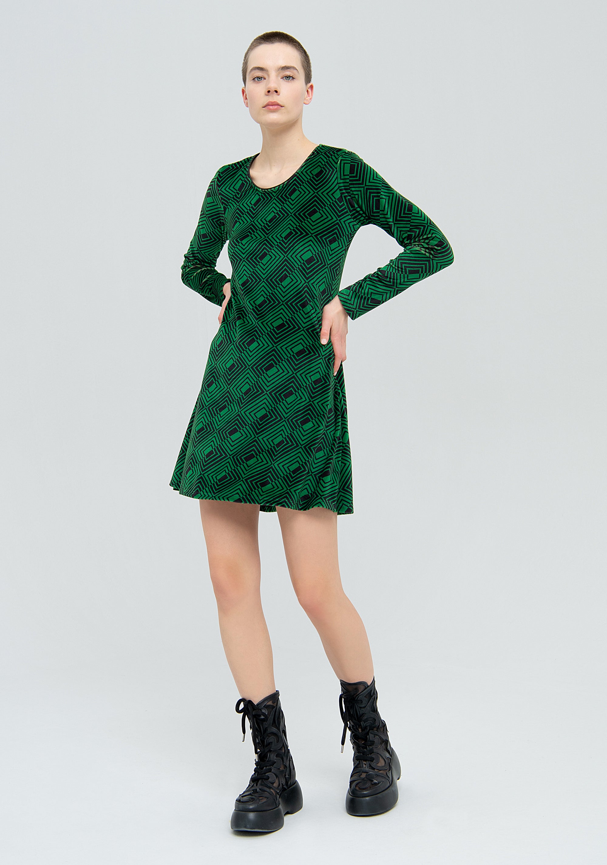 Abito linea ad A in fantasia geometrica-FRACOMINA