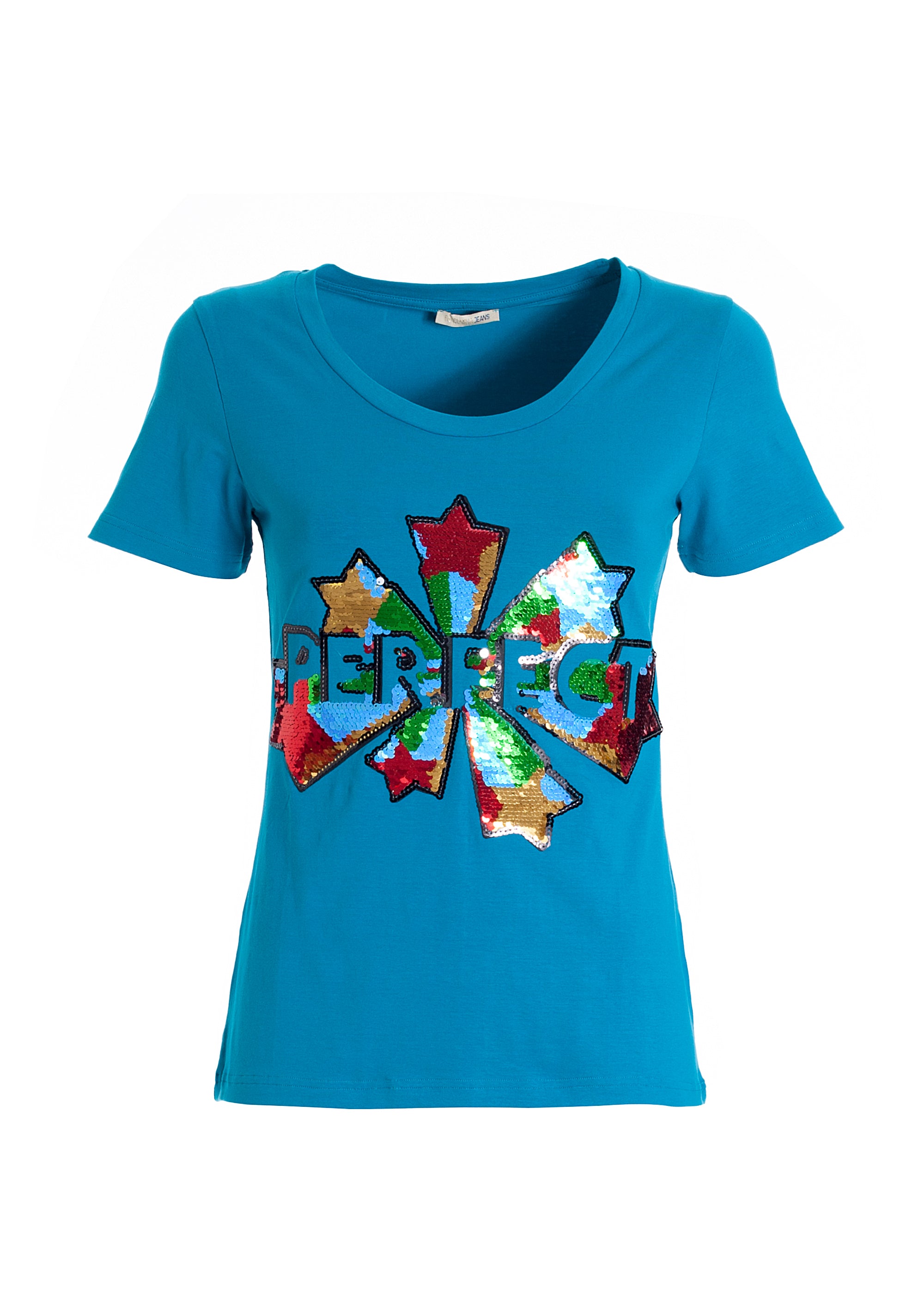 T-shirt regular in jersey di cotone con grafica con pailettes