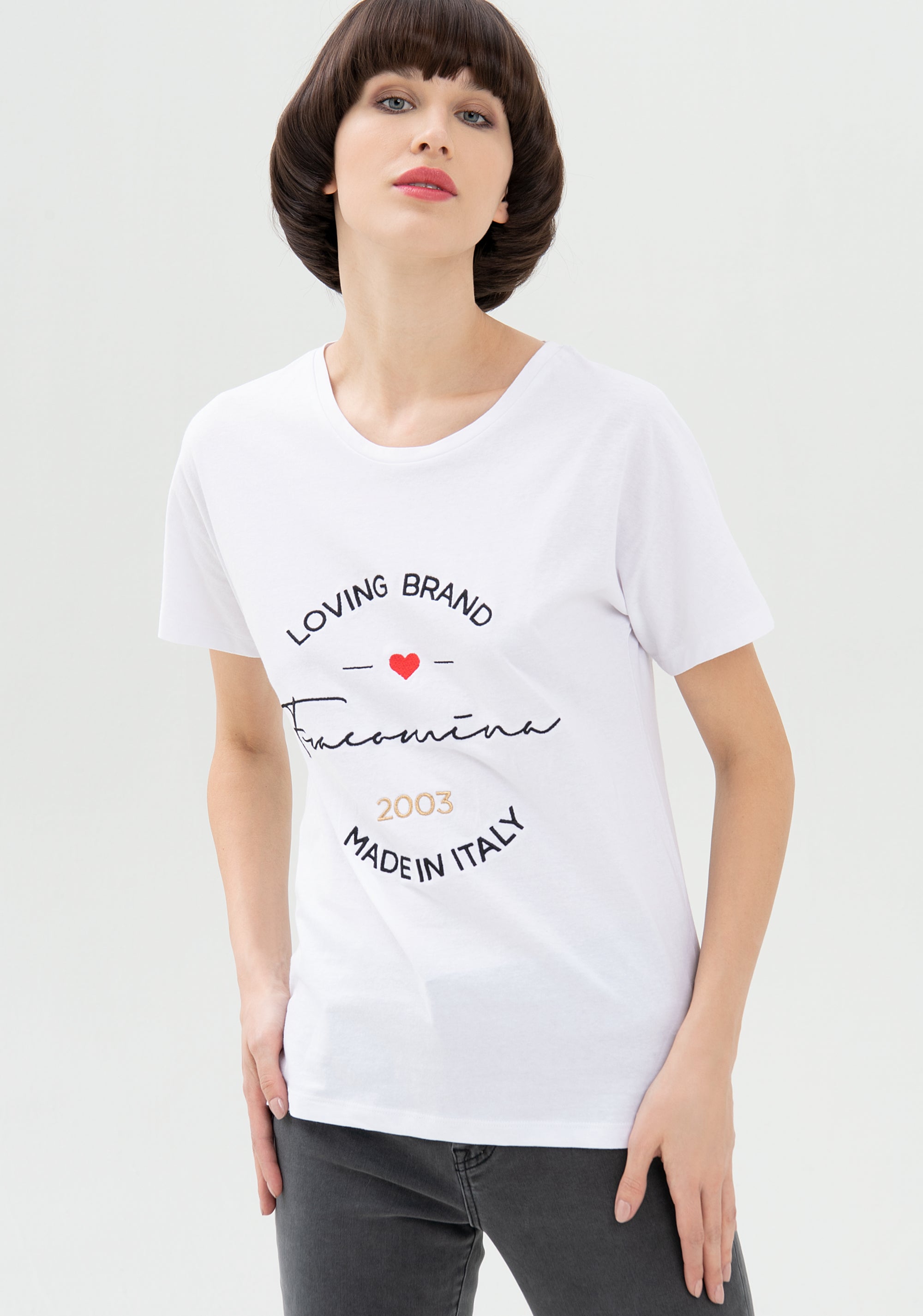 T-shirt regular in jersey di cotone con ricamo logo