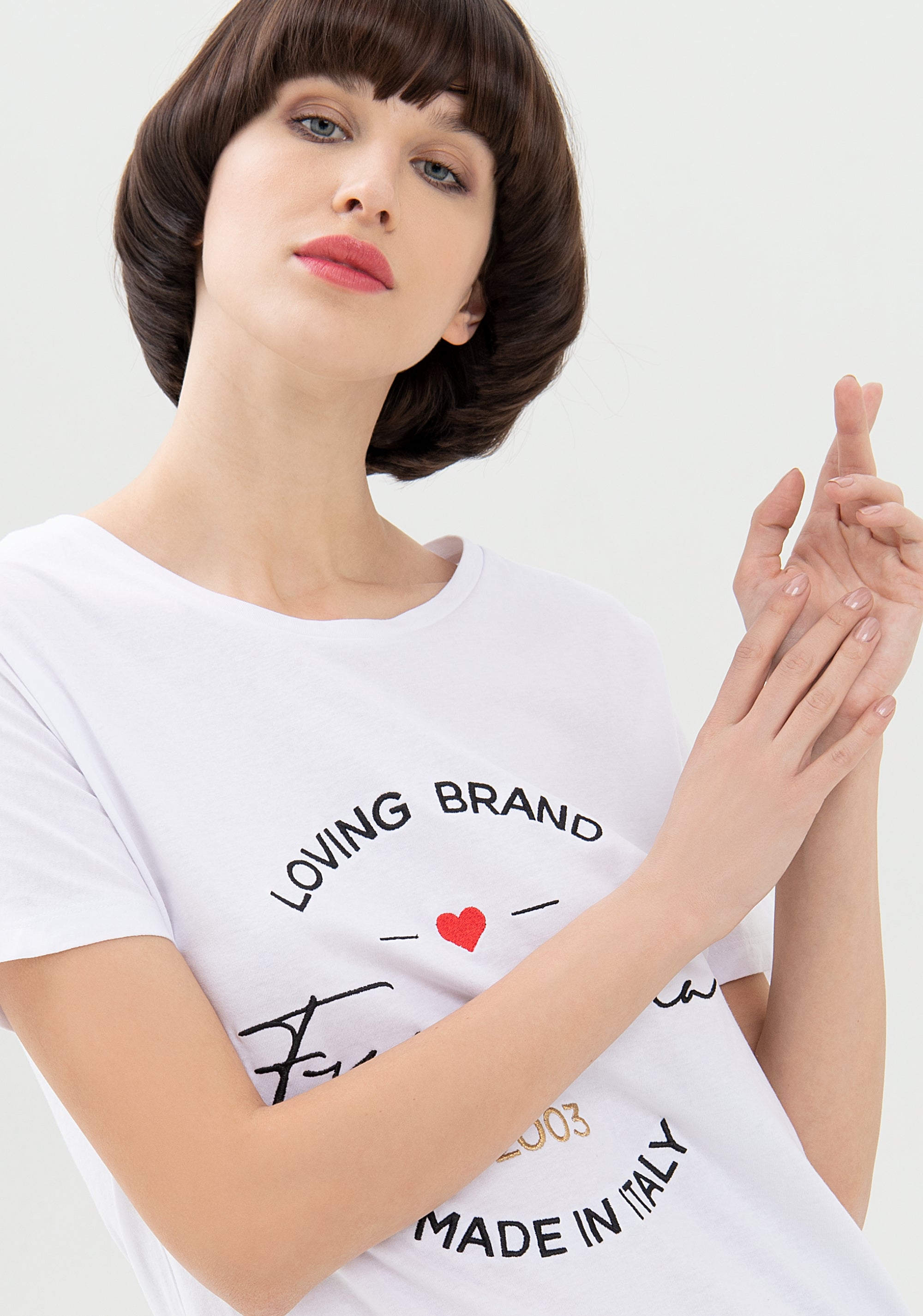 T-shirt regular in jersey di cotone con ricamo logo
