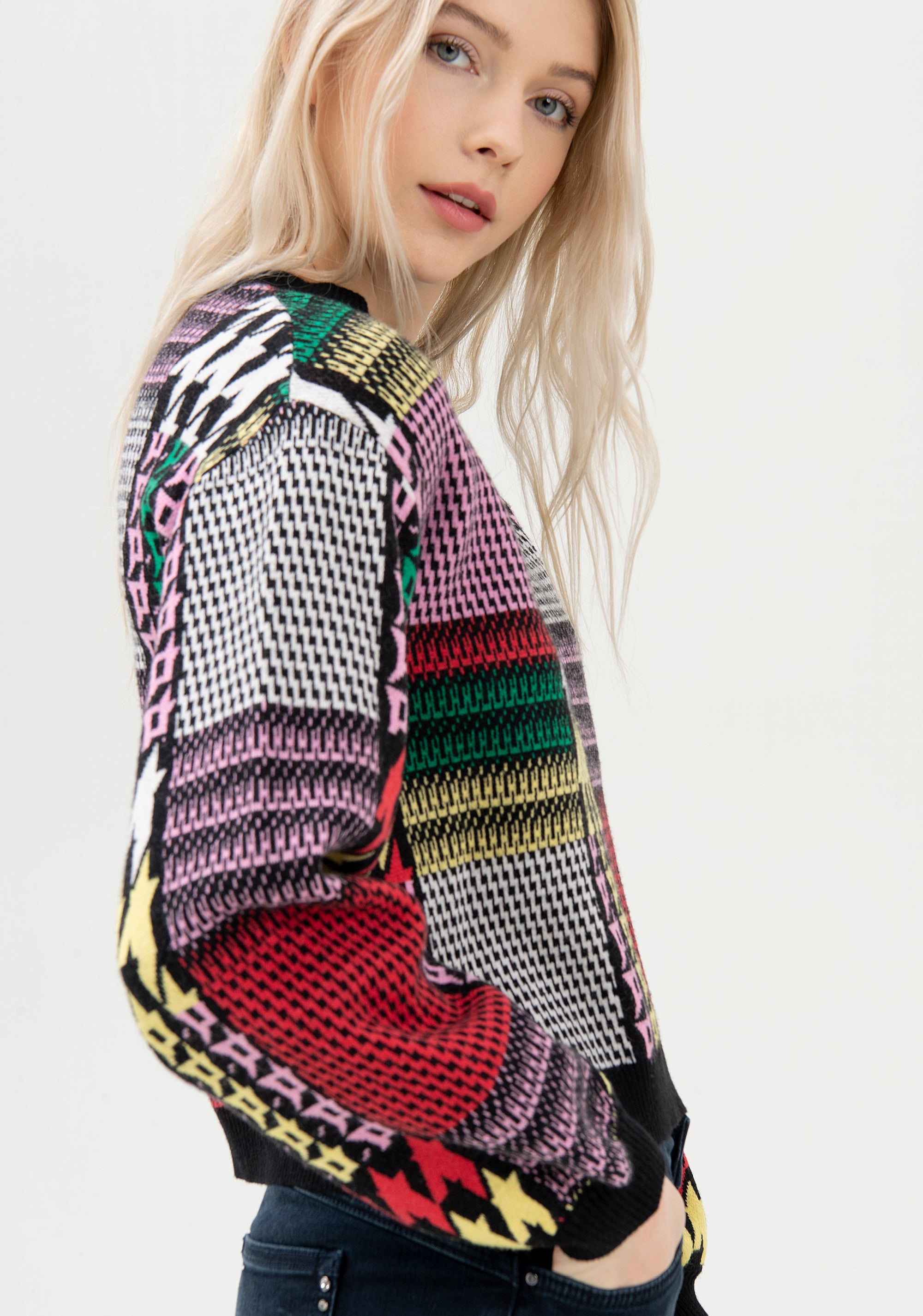 Maglia regular con jacquard pied de poule multicolor