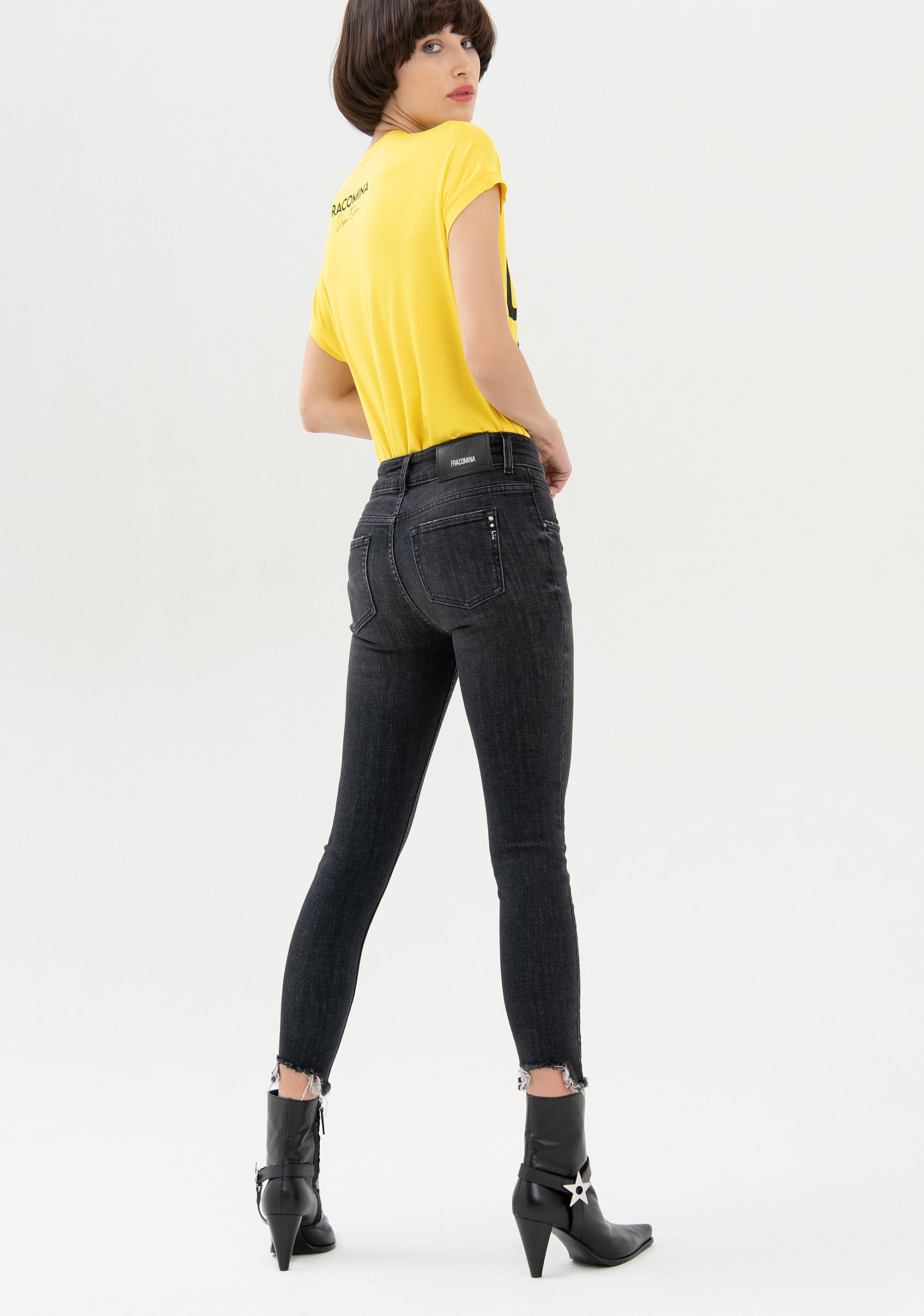 Jeans skinny in denim stretch nero con lavaggio medio