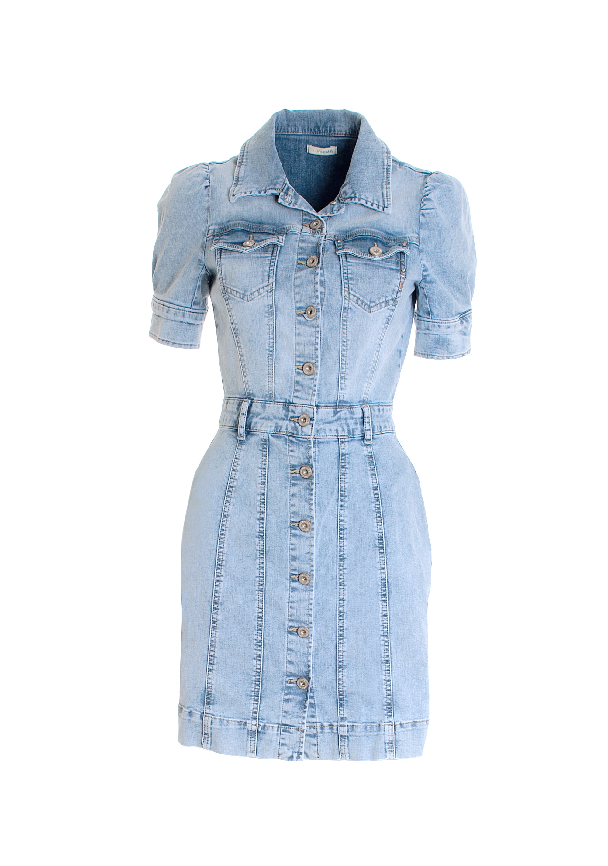 Abito chemisier aderente in denim con lavaggio bleached