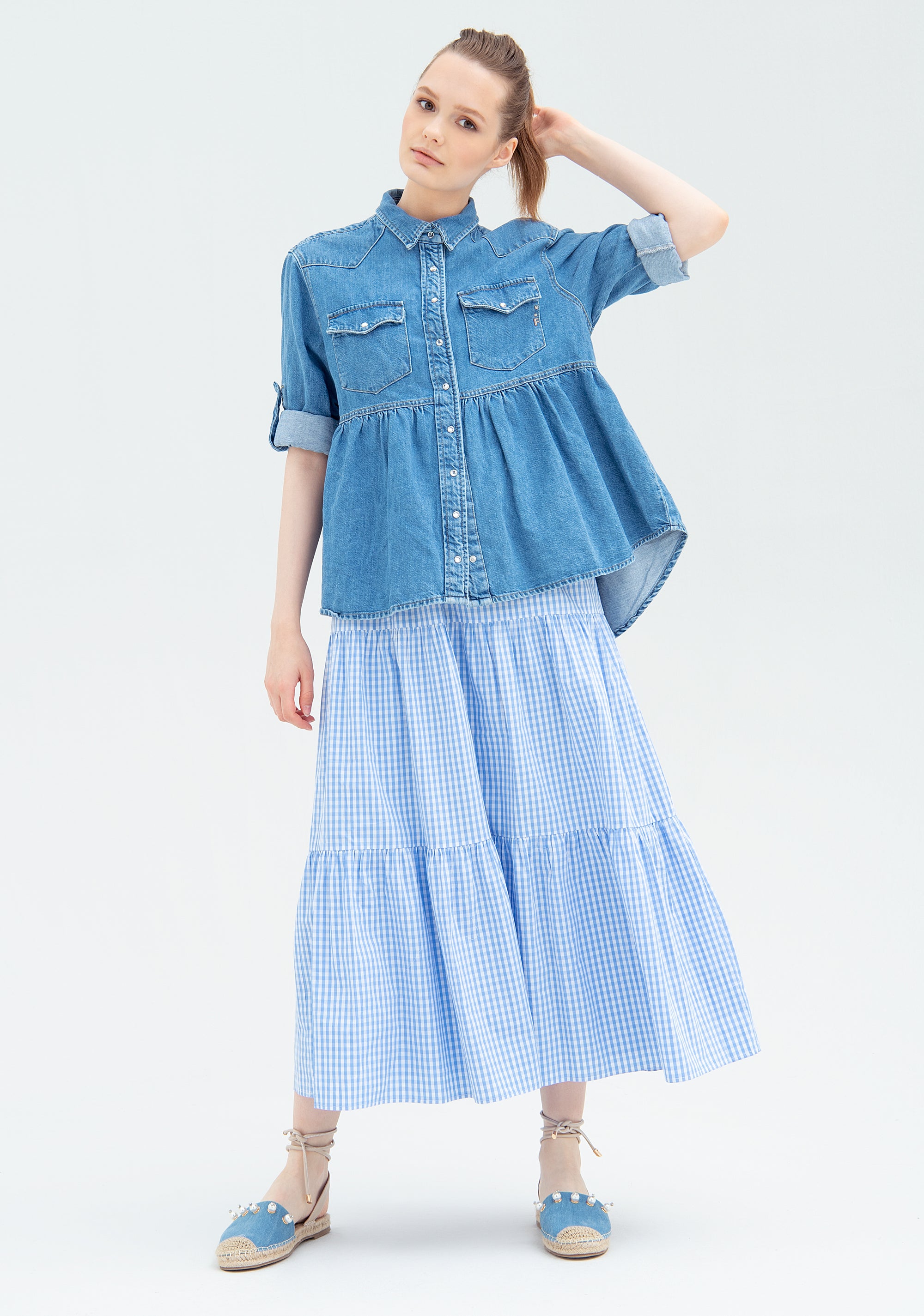 Camicia ampia in chambray