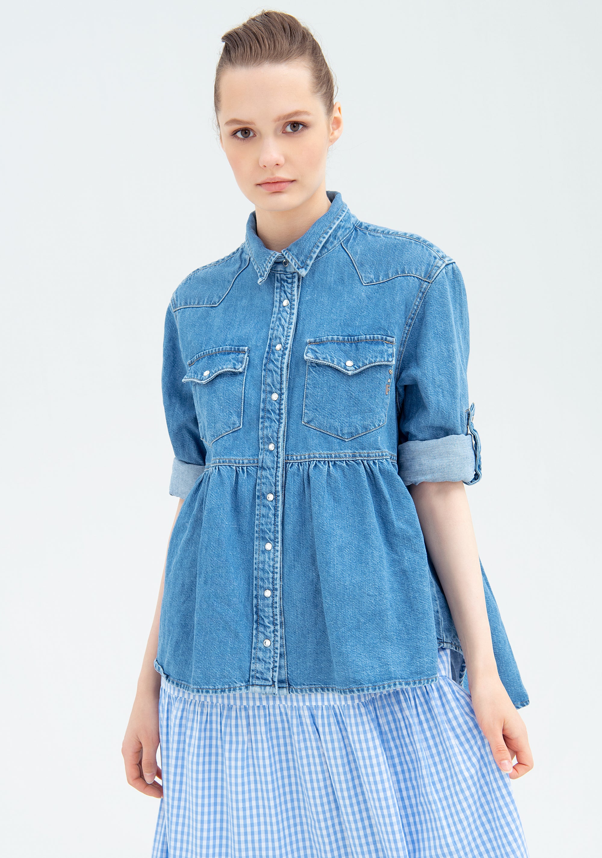 Camicia ampia in chambray