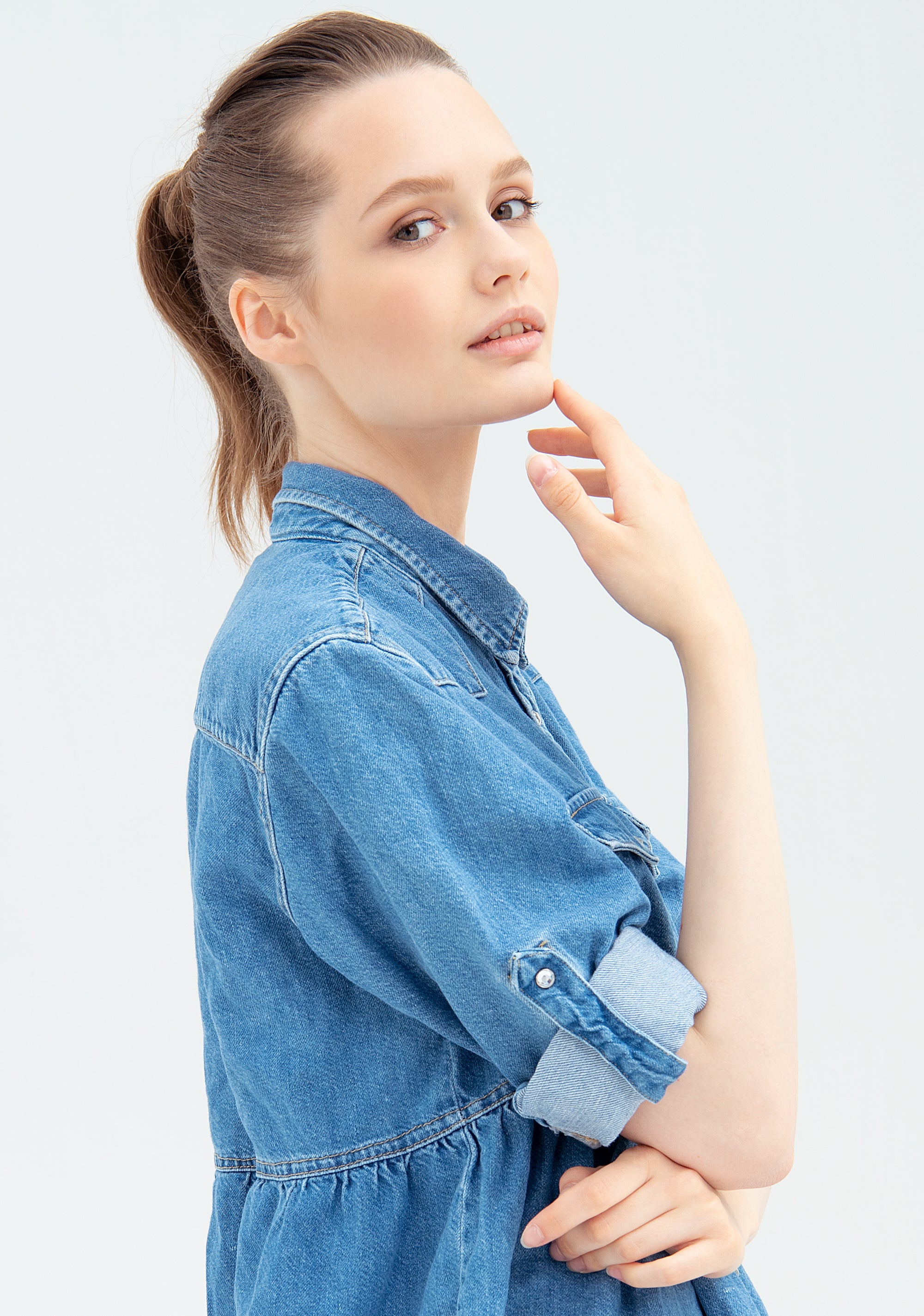Camicia ampia in chambray