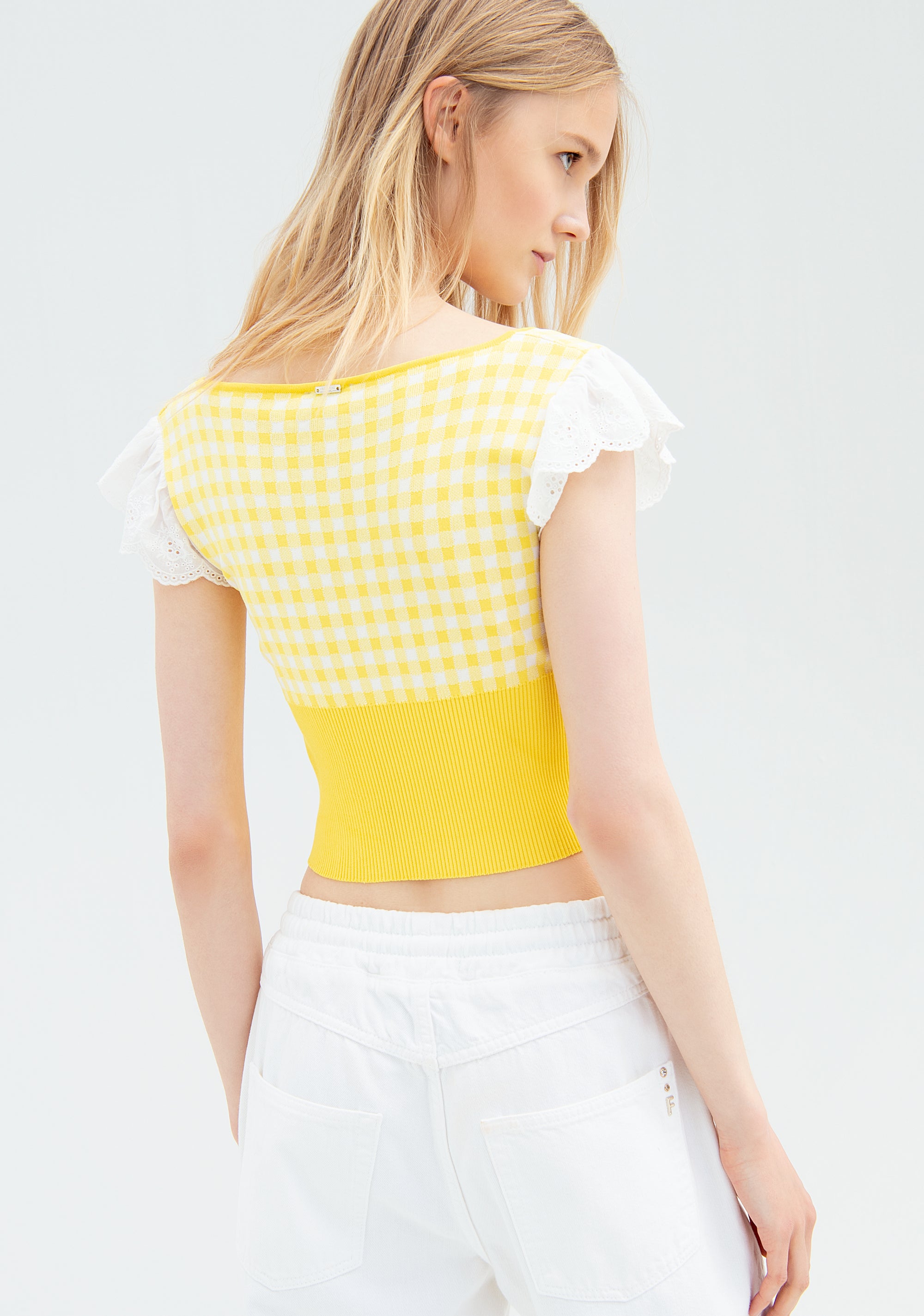 Top cropped slim in fantasia vichy
