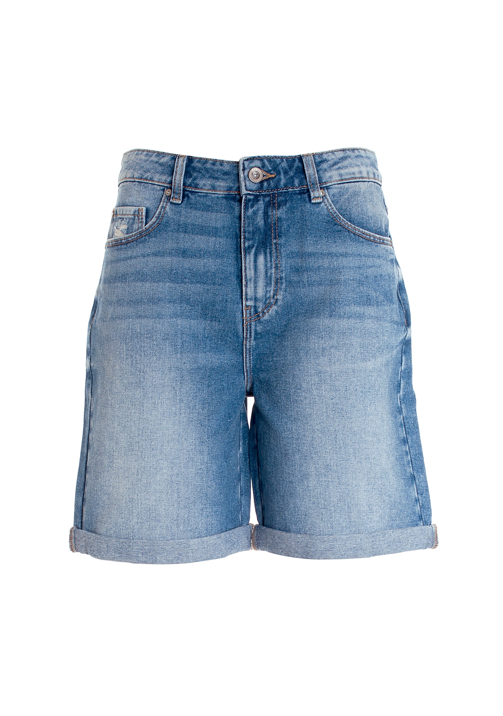 Bermuda regular in denim con lavaggio medio