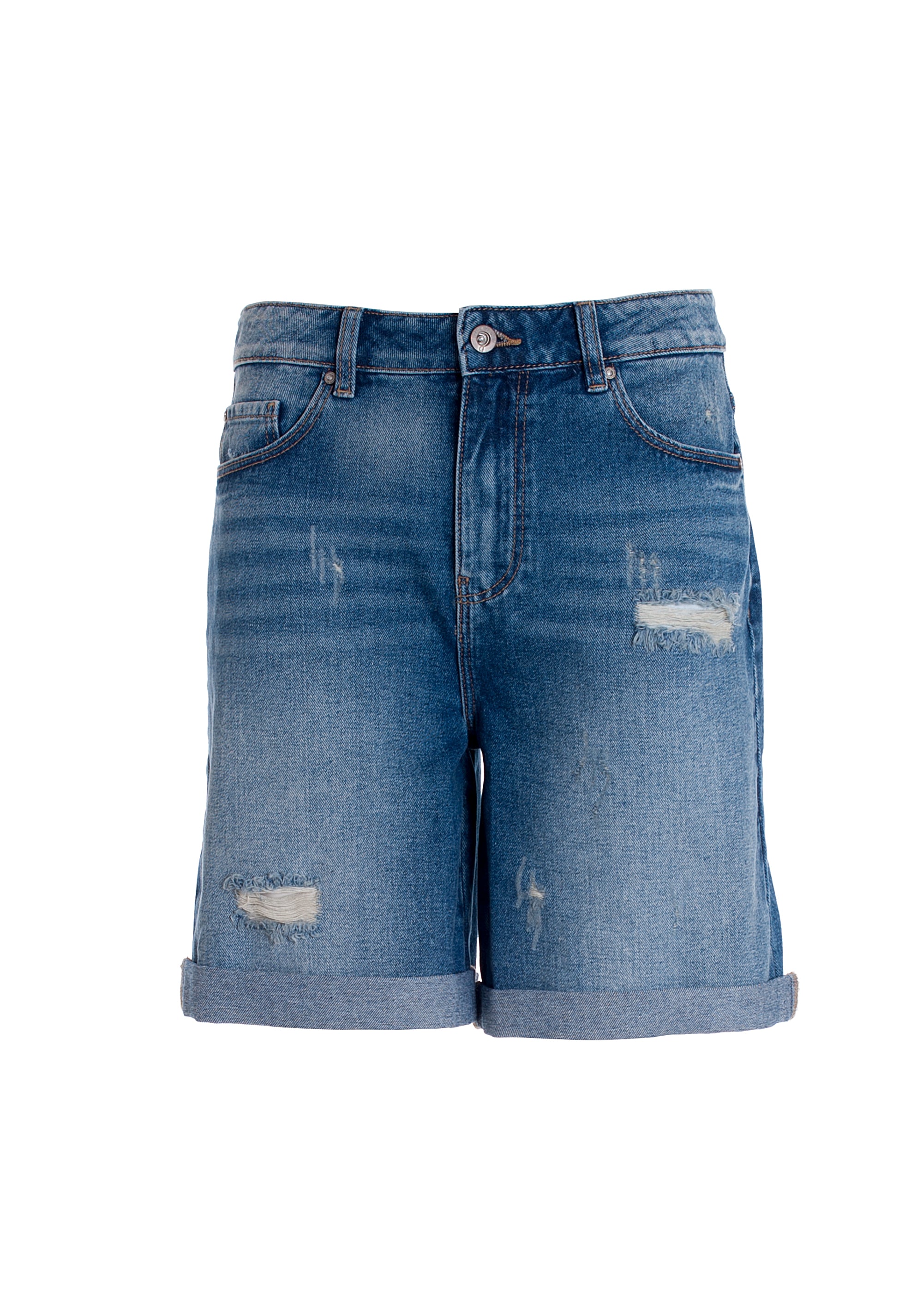 Bermuda regular in denim con lavaggio medio