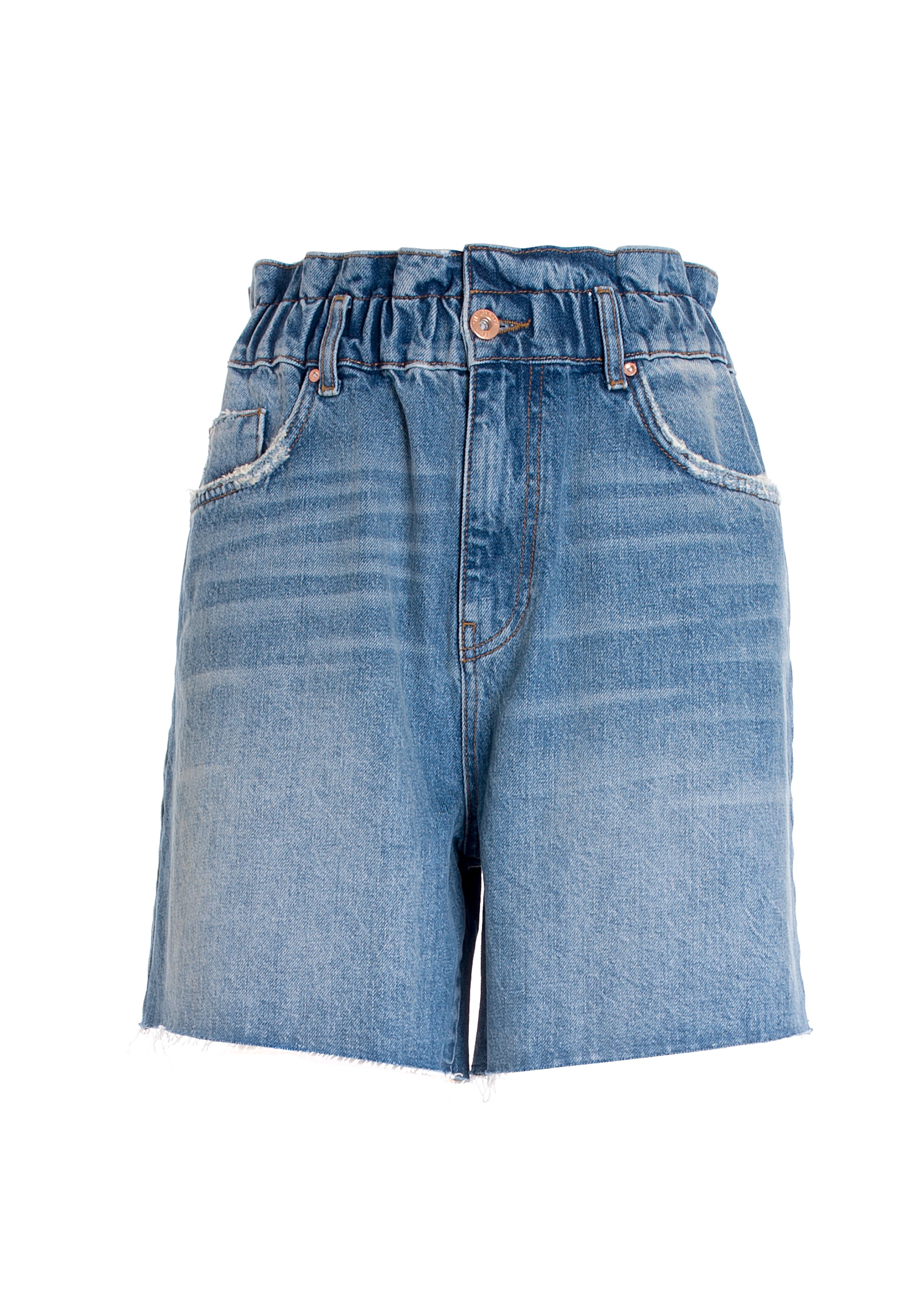 Bermuda ampio in denim con lavaggio medio