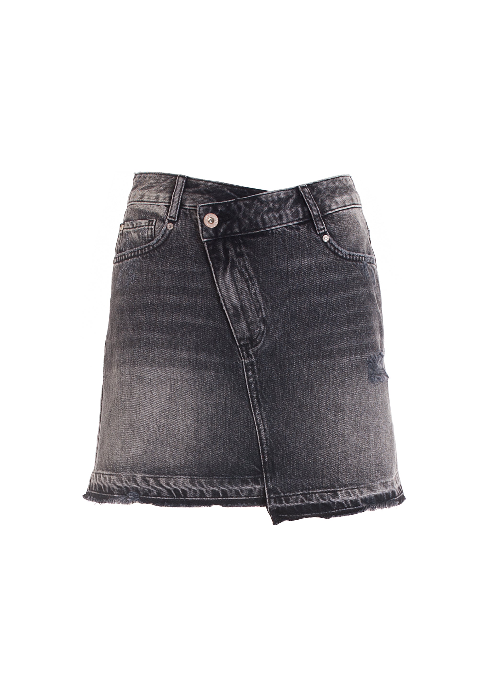 Gonna slim mini in denim nero con lavaggio strong-FRACOMINA-FP22WG5002D419P2-L26-JN-24