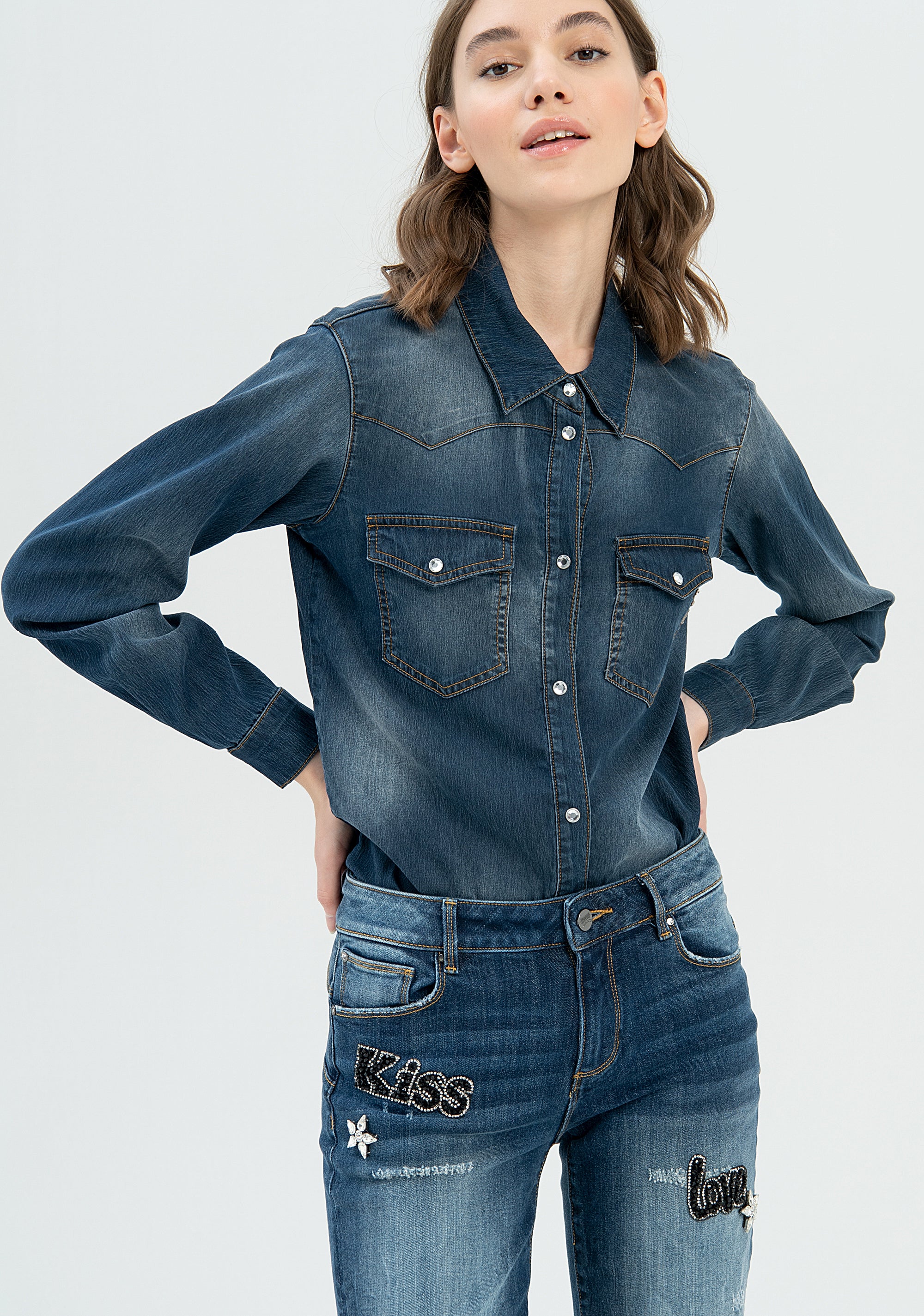 Jeans cropped effetto shape up in denim nero con lavaggio strong-FRACOMINA-FP22WV8031D420G5-430-JN-24