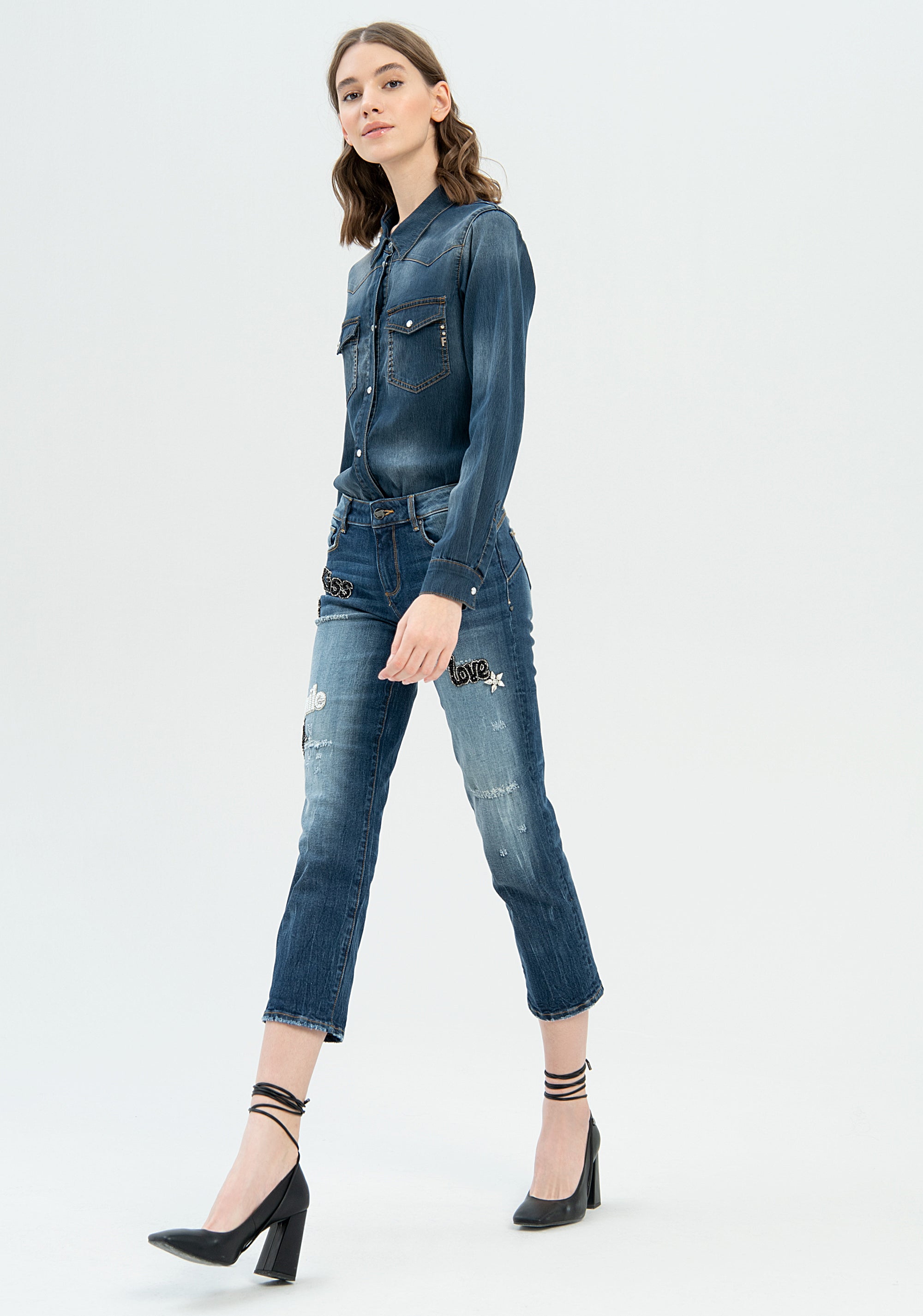 Jeans cropped effetto shape up in denim nero con lavaggio strong-FRACOMINA-FP22WV8031D420G5-430-JN-24