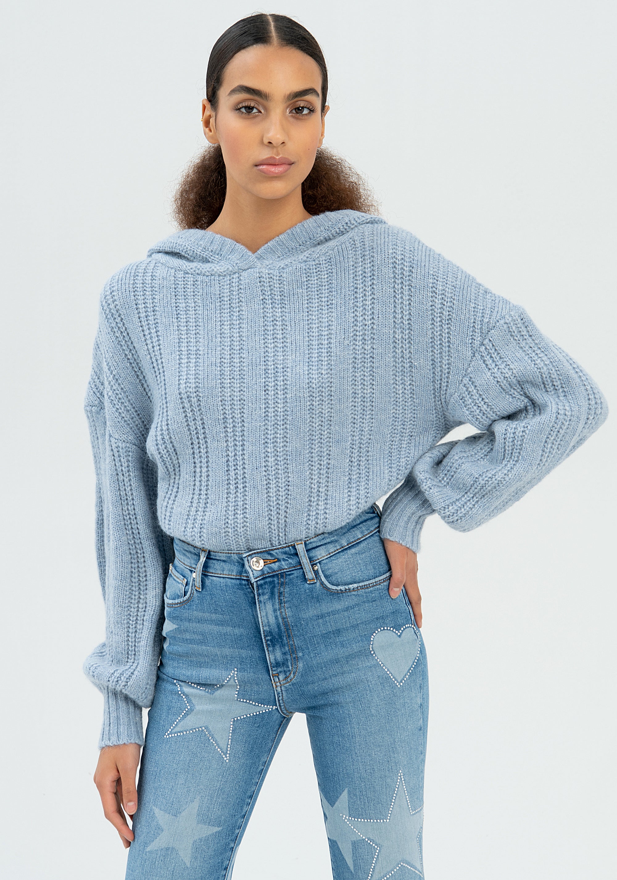 Jeans flare cropped in denim con fantasia simboli-FRACOMINA-FP22WV9006D41893-349-JN-24