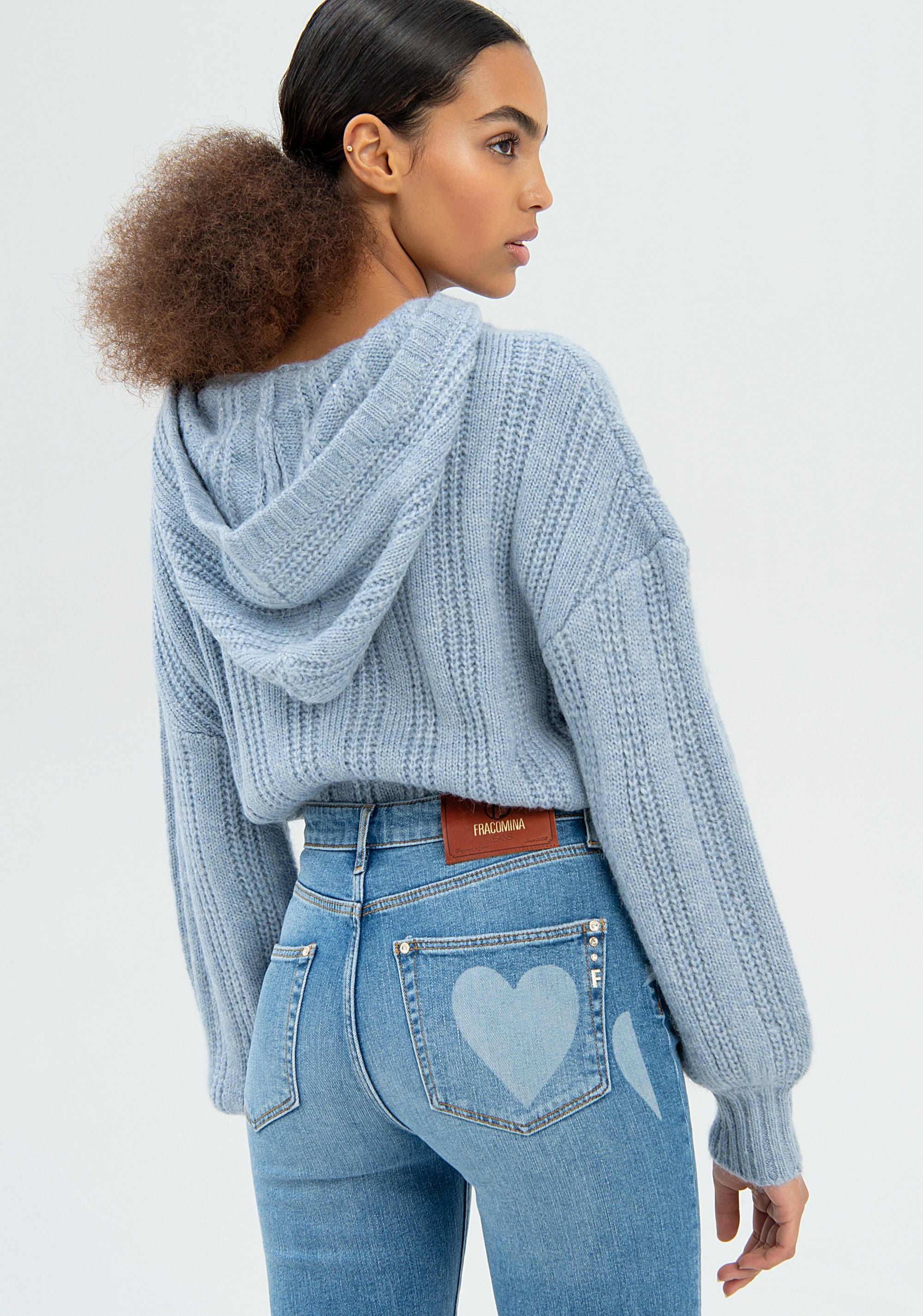 Jeans flare cropped in denim con fantasia simboli-FRACOMINA-FP22WV9006D41893-349-JN-24